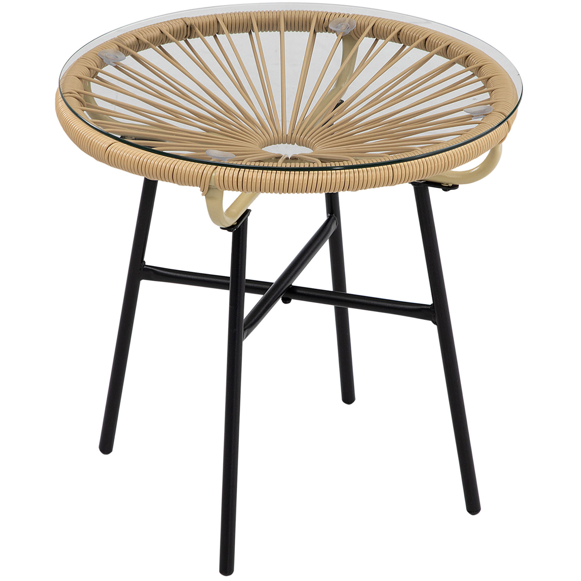 LOUNGETISCH 50/50/50 cm beige aus Rattan mit Glasplatte - Beige, Glas (50/50/50cm) - OKWISH