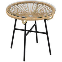 LOUNGETISCH 50/50/50 cm beige aus Rattan mit Glasplatte - Beige, Glas (50/50/50cm) - OKWISH