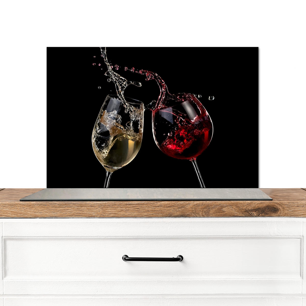 SPRITZSCHUTZ KÜCHE Rotwein - Weißwein - Glas - Schwarz 70x50 cm - Weinrot, Metall (70/0.3/50cm) - MuchoWow
