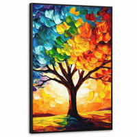 LEINWAND Bilder mit Rahmen - Baum - Kunst - Natur - Sonnenuntergang - 80x120 - Multicolor, Textil (80/120cm) - MuchoWow