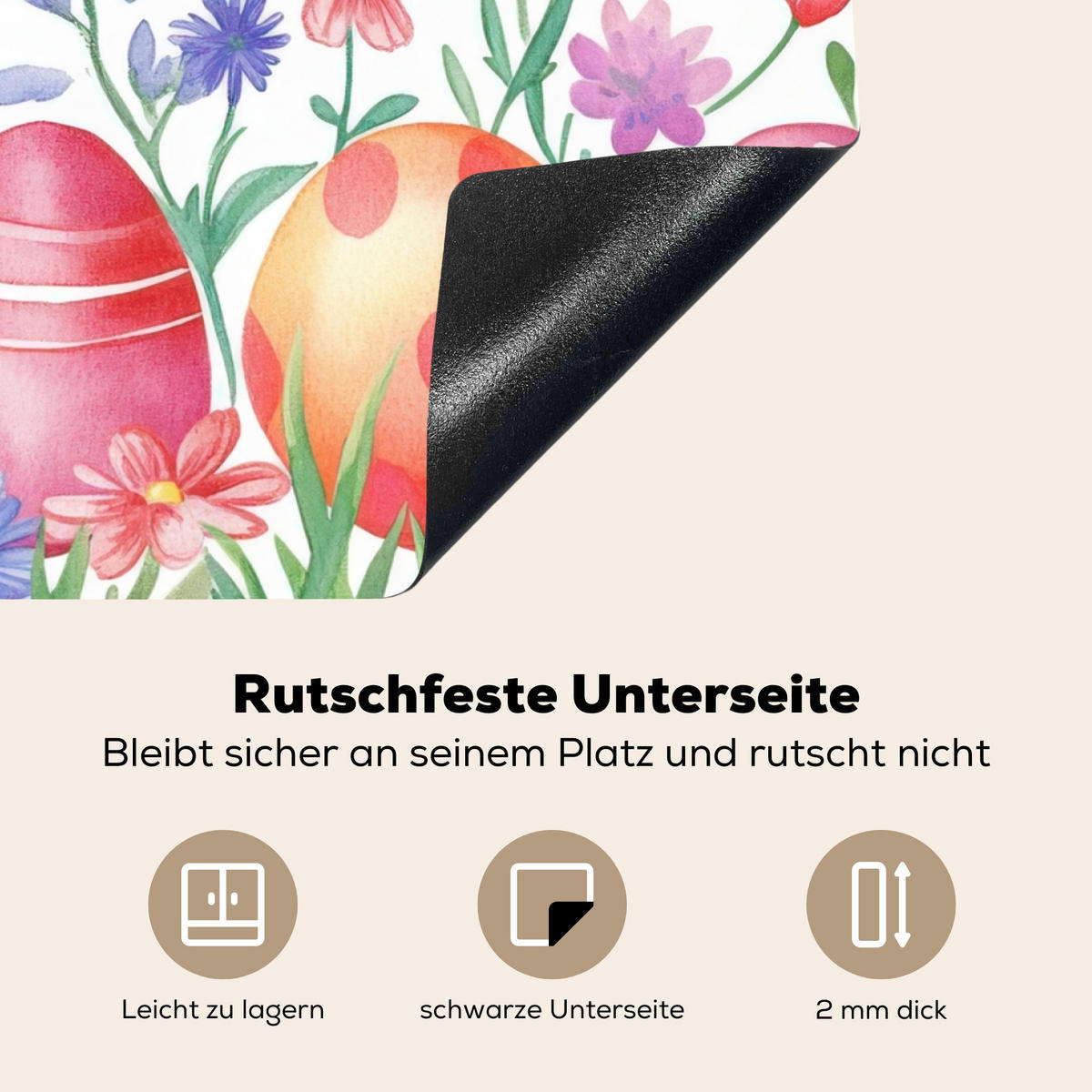 HERDABDECKPLATTE Blumengarten - Bunt - Eier Herdabdeckung Induktionsfeld 75x52 cm - Weiß, Kunststoff (75/52/0.2cm) - MuchoWow