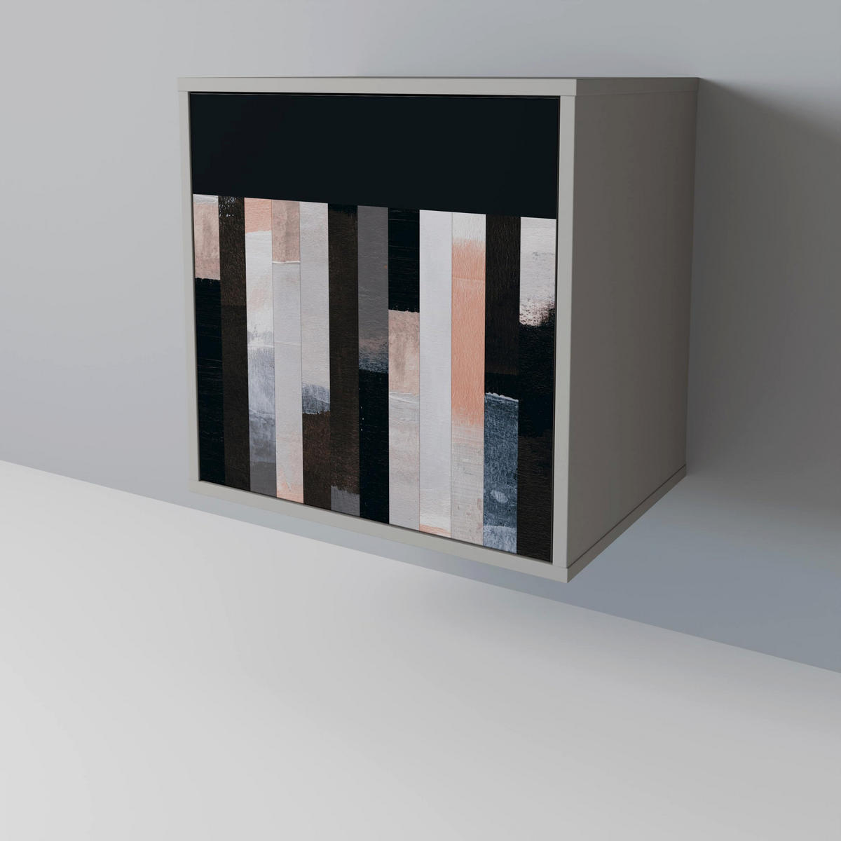 SIDEBOARD COLLAGE OF RECTANGLES, Grau, 57,5x42x75,5 cm, Goldfarbene Metallfüße - Goldfarben/Multicolor, Holzwerkstoff/Metall (57.5/75.5/42cm) - SpaceRebels