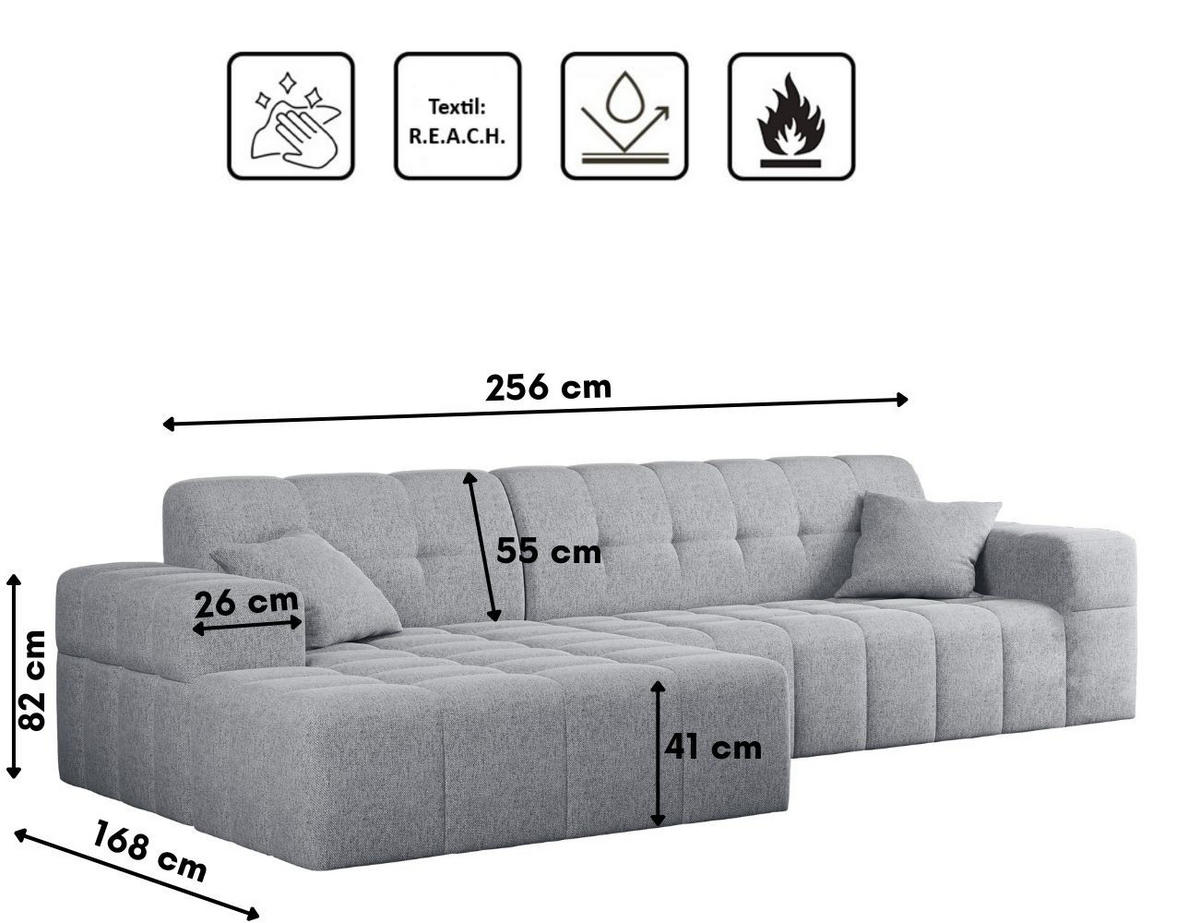 ECKSOFA L-Form NIMES Stoff Verita Grau Links - Grau, Holz (168/256cm) - Kaiser Möbel