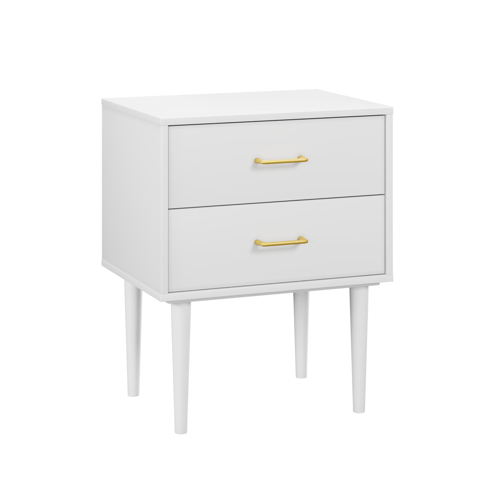 NACHTSCHRANK 50/37/50 cm weiß mit 2 Schubladen und Holzbeinen - Weiß, Holzwerkstoff (50/67.4/37cm) - OKWISH