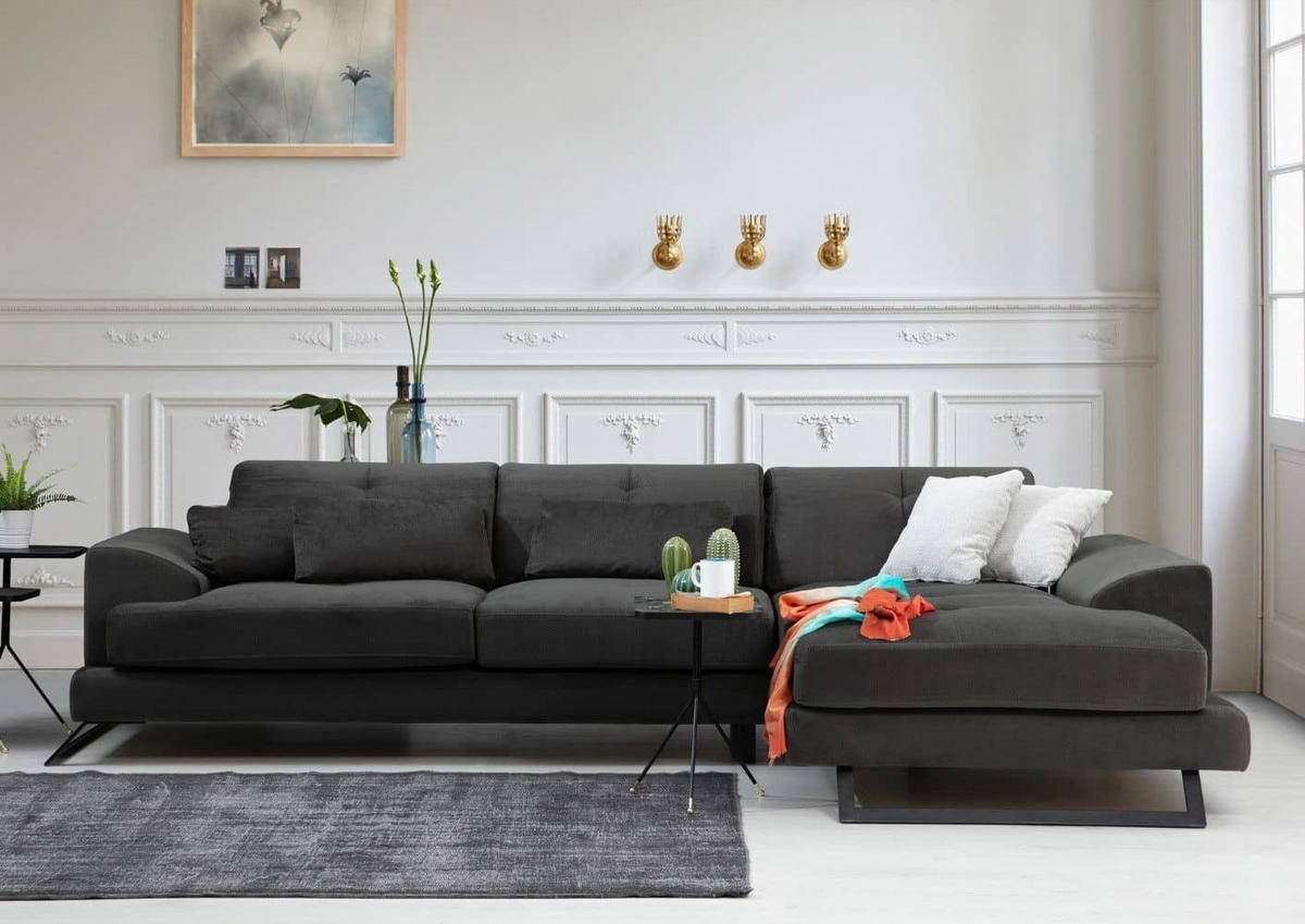 ECKSOFA mit verstellbarer Rückenlehne - Anthrazit/Creme, Holz/Textil (190/304cm) - myHomelando