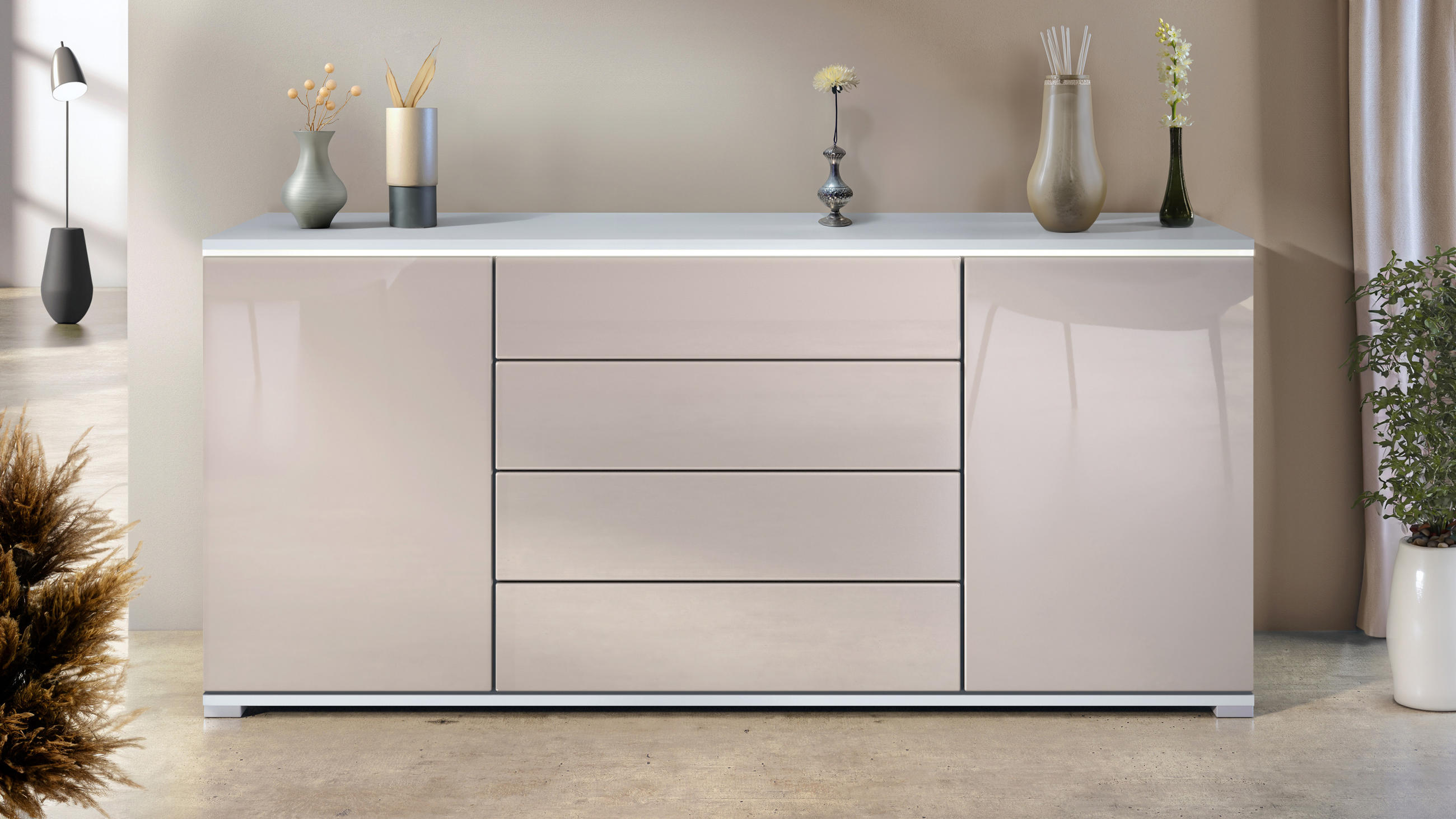 SIDEBOARD Faro Sandgrau Hochglanz - Sandfarben, Holzwerkstoff (166.5/75.5/35cm) - Vladon