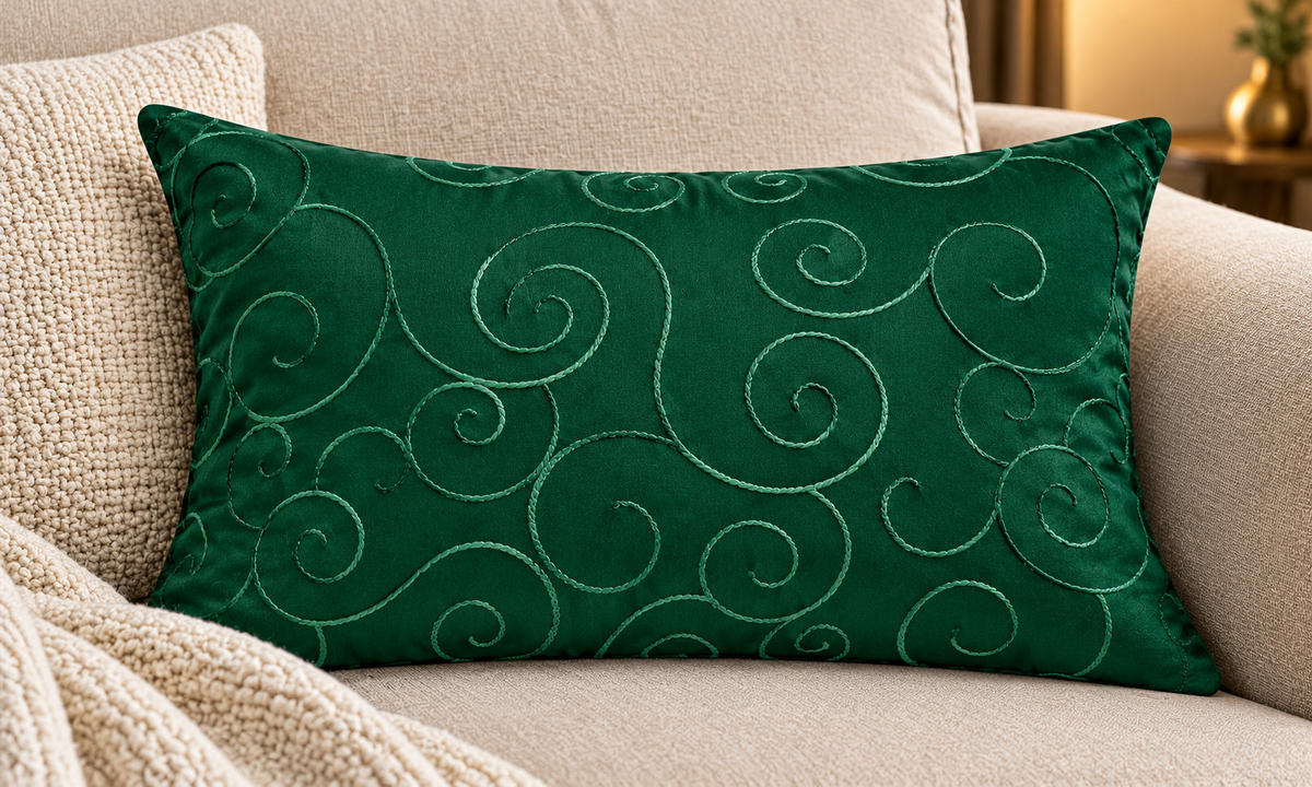 KISSENBEZUG 30x50 cm Dunkelgrün Damast Circle - Dunkelgrün, Textil (30/50cm) - TiborTex