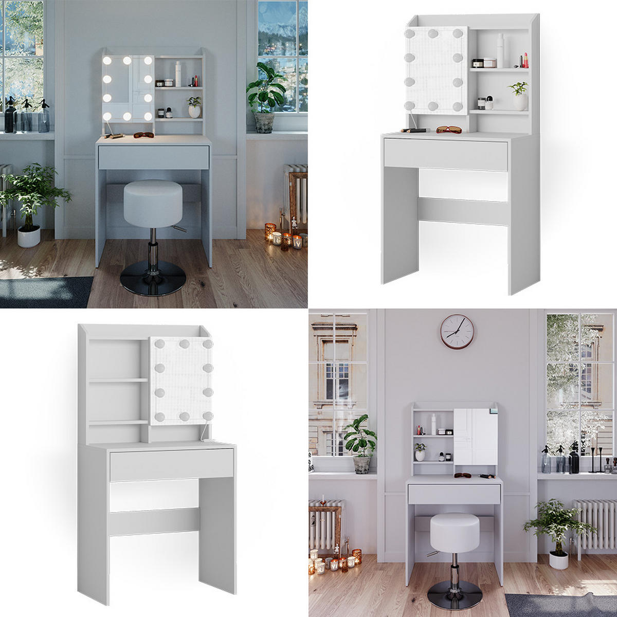 SCHMINKTISCH Laura Weiß 70 cm mit LED Beleuchtung - Weiß, Holzwerkstoff (70/136/40cm) - Vicco