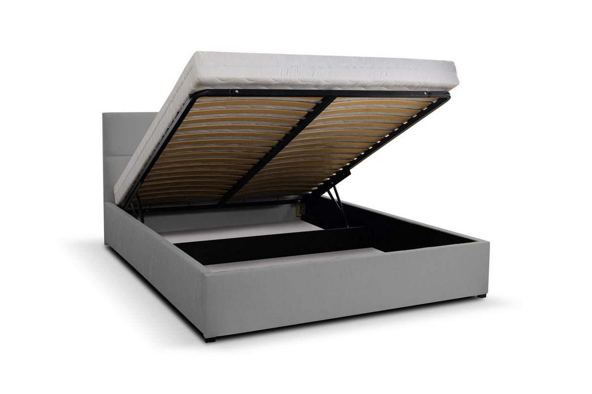 POLSTERBETT BETTY mit Kopfteil, 140 x200 cm, Doppelbett mit Bettkasten und Lattenrost aus Velourstoff, Velourstoff, Frabe: Grau - Grau, Holz/Kunststoff (140/200cm) - VENASI MÖBEL