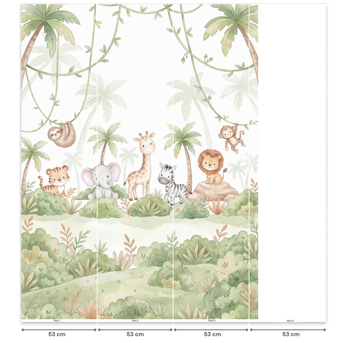 KINDERTAPETE - Tiere - Dschungel - Pastell - 160x220 cm - Weiß, Papier (160/220cm) - OnlyWow
