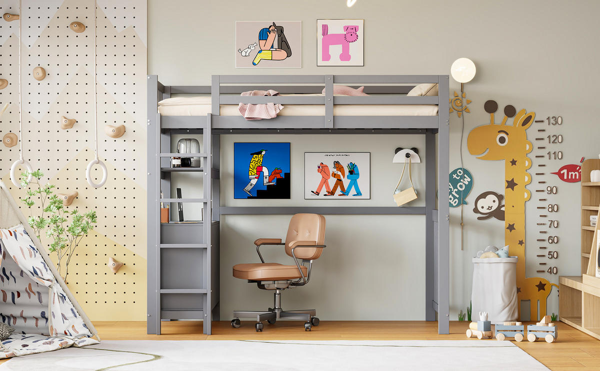 HOCHBETT 90x200 cm Schubladen Regal grau - Grau, Holz (90/200cm) - LEBENLANG