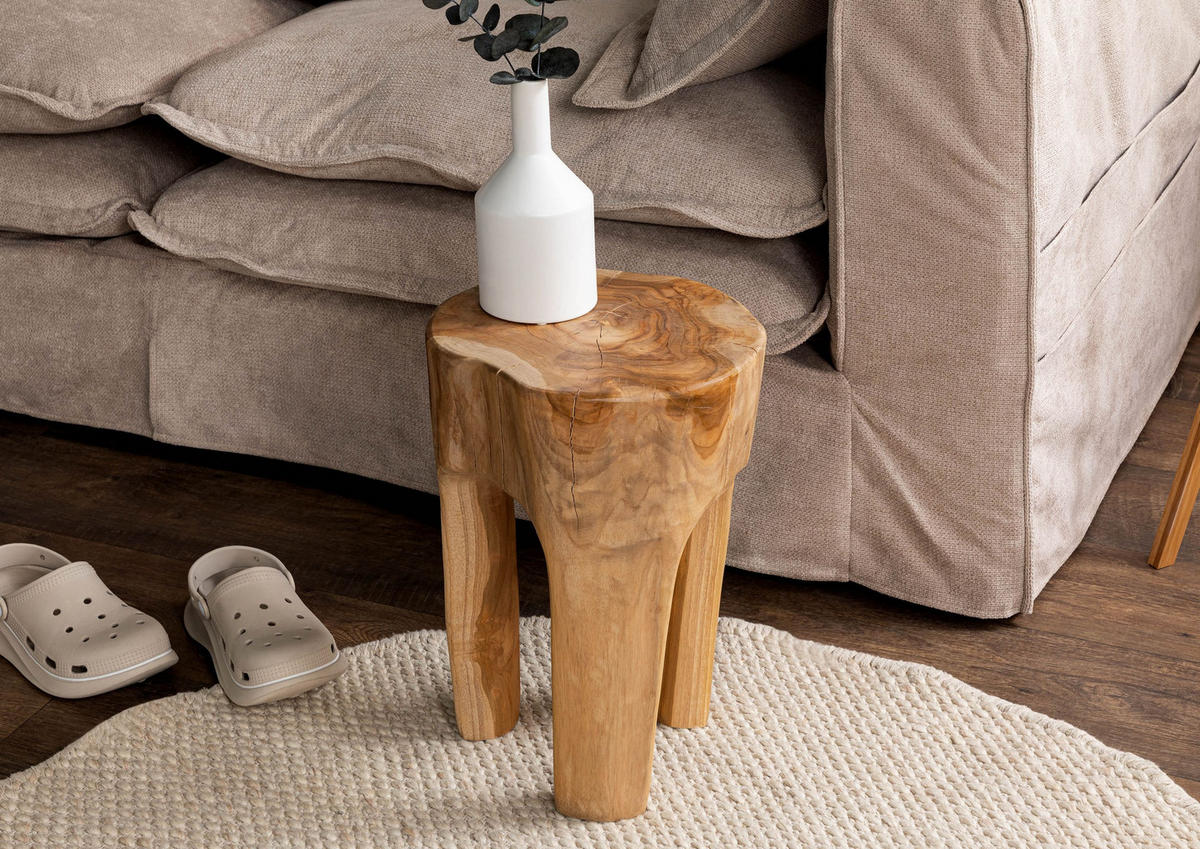 HOCKER Teak Wurzel 30x30x40 natur lackiert UNIKA #154 - Braun, Holz (30/40/30cm) - Massivmoebel24