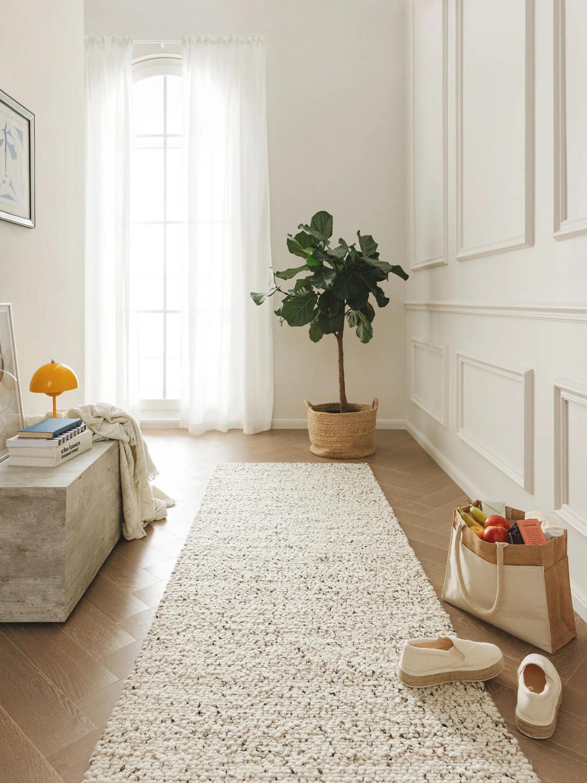 VLNĚNÝ běhoun Patch Bílá/Černá 80x250 cm - bílá, textil/přírodní materiály (80/250cm) - benuta Pure