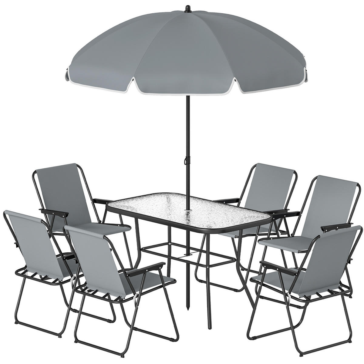 GARTENMÖBEL SET 8-teilig DE-09900 mit Glastisch und Klappstühlen Grau - Grau, Metall - ComfortXL
