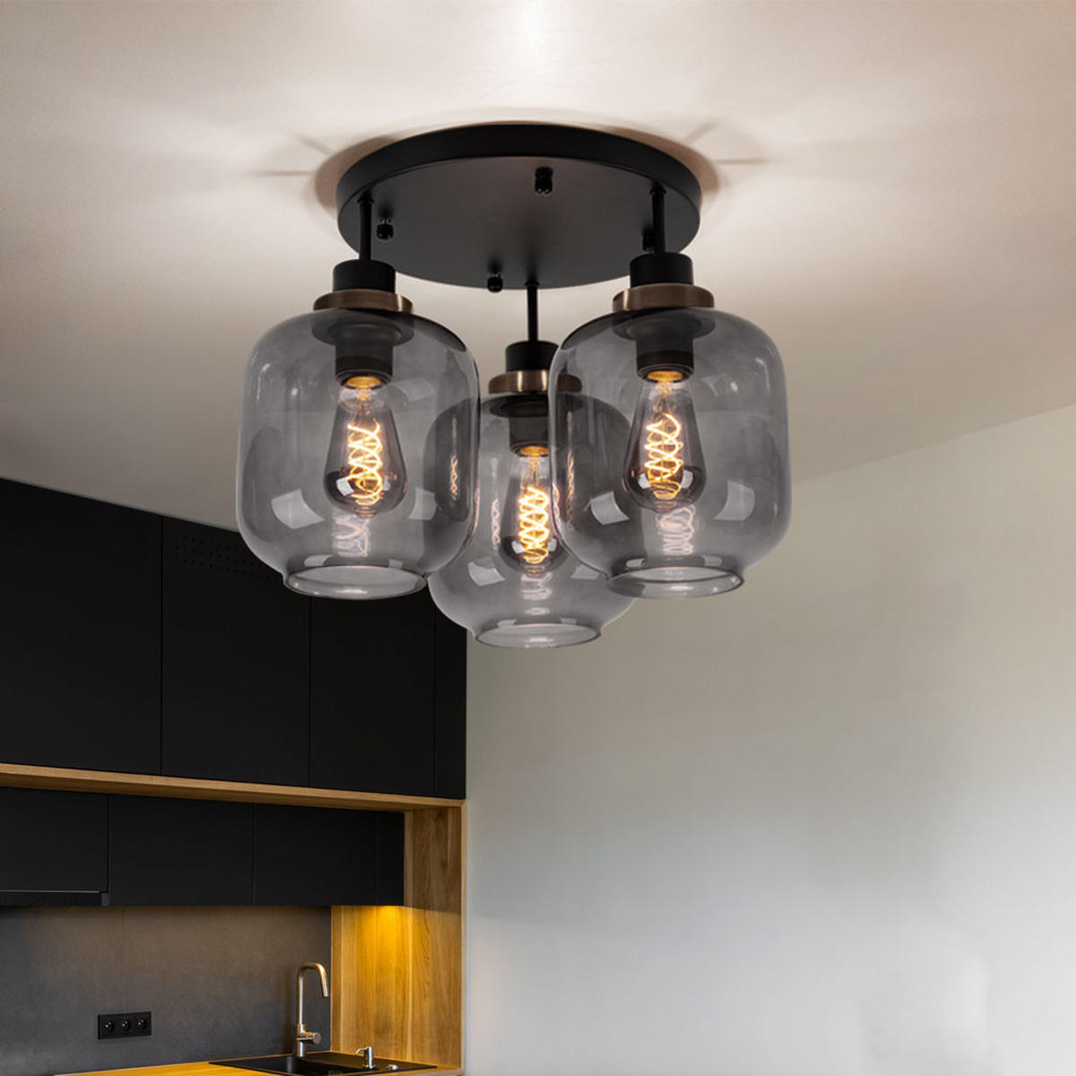 DECKENLEUCHTE Metall Schwarz matt rauch - Schwarz, Glas (45/45/33cm) - Globo Lighting