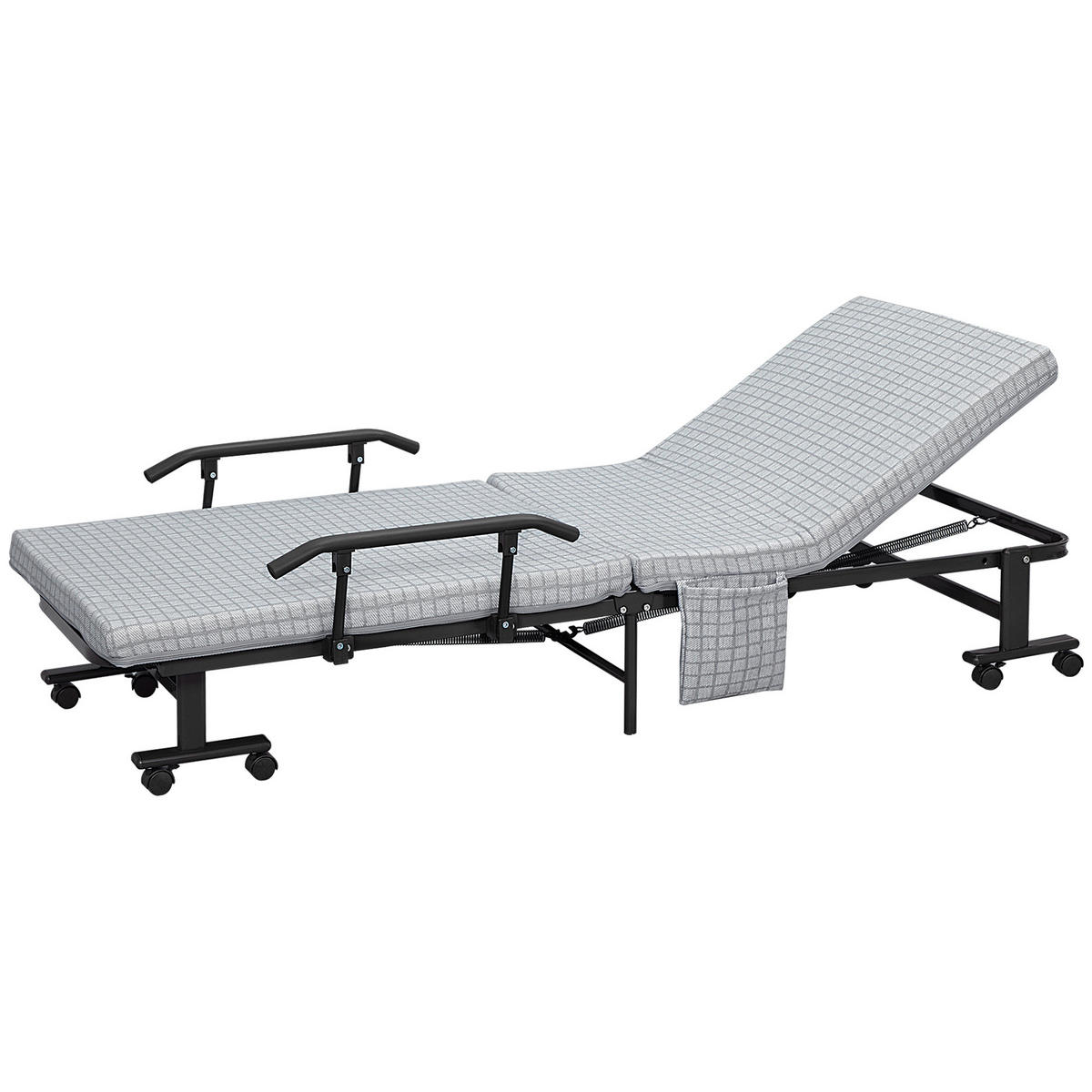 KLAPPBETT 70x190 cm DE-10739 neigbare Rücklehne & 8 Rollen Hellgrau - Hellgrau, Metall (70/190cm) - ComfortXL
