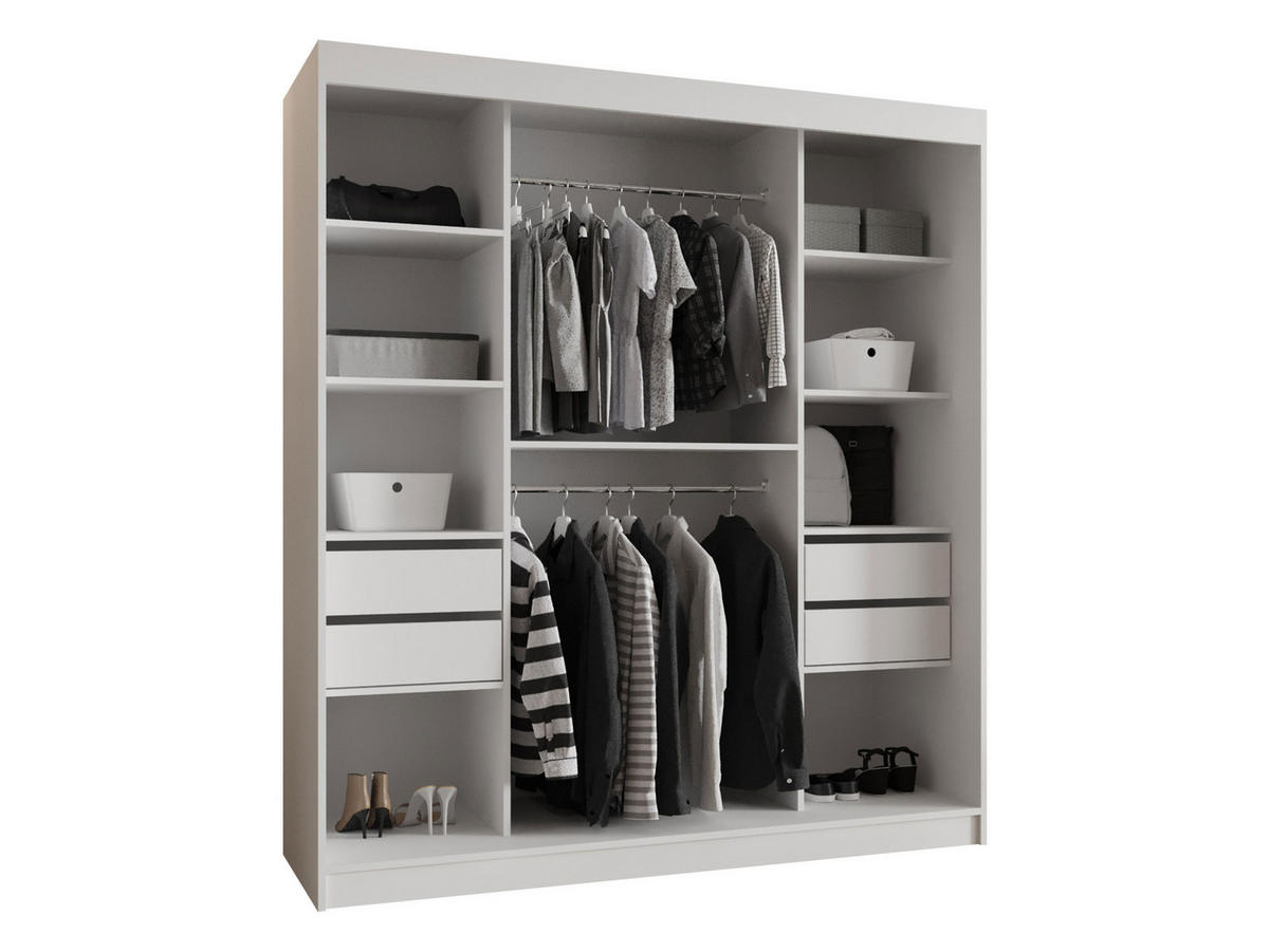 SCHWEBETÜRENSCHRANK Wika 180 cm mit Schubladen - Silberfarben/Eiche Artisan, Holzwerkstoff/Kunststoff (180/200/62cm) - MIRJAN24