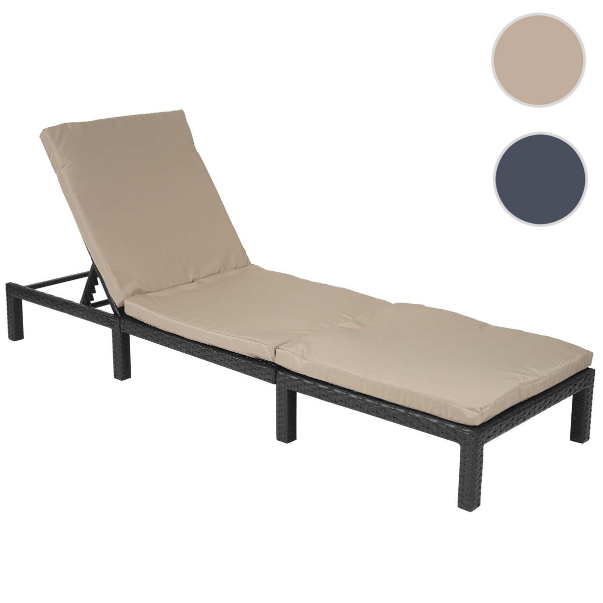 POLY-RATTAN SONNENLIEGE BASIC Anthrazit, Cremeweiß - Anthrazit/Weiß, Kunststoff (60/71/198cm) - MCW