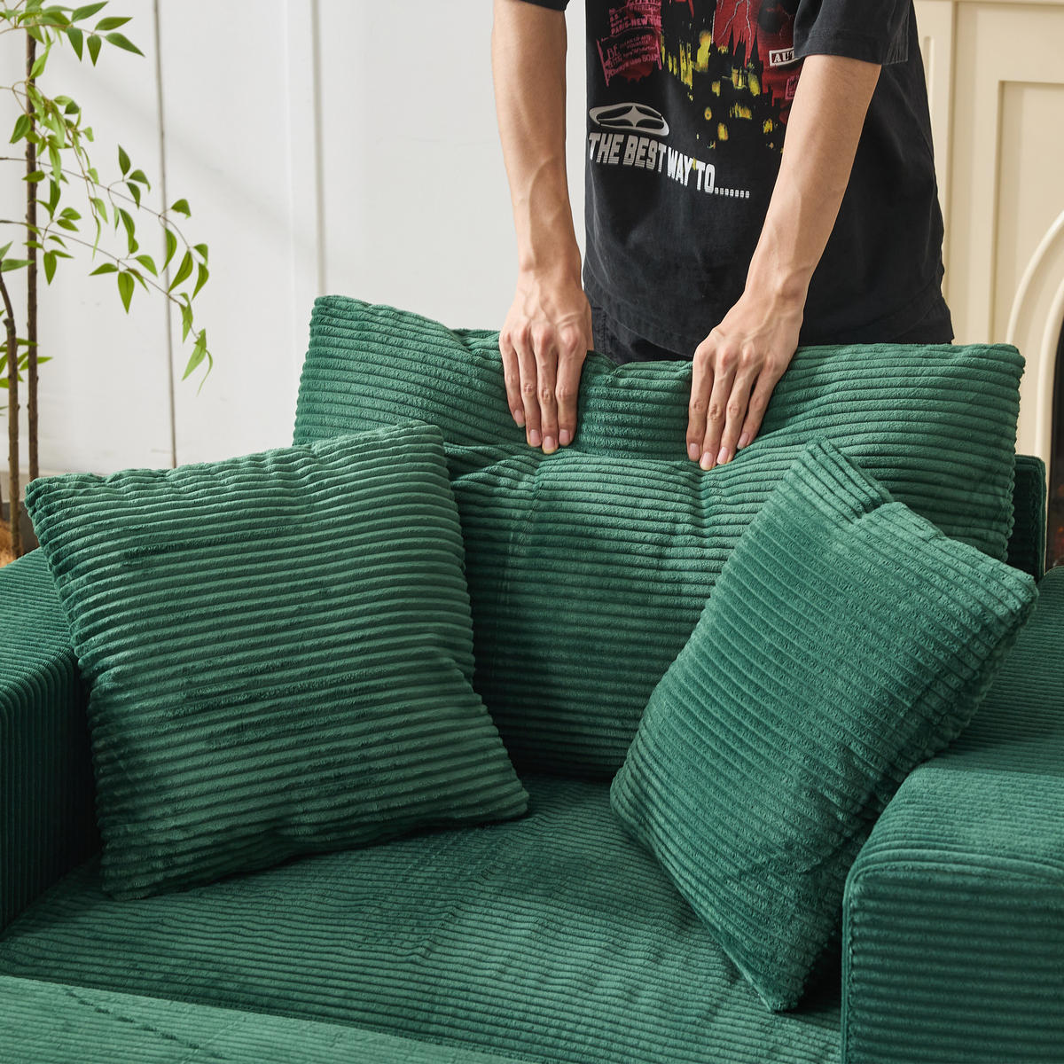 XXL-SESSEL mit Fußablage und 3 Kissen, DE-42357, Smaragdgrün - Grün, Metall (74/57/107cm) - ComfortXL