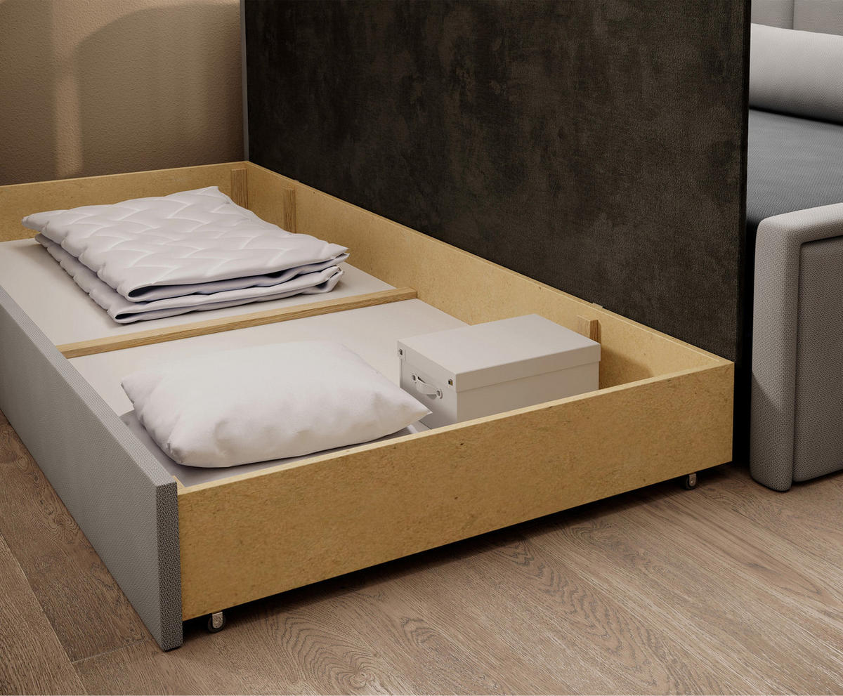 SCHLAFSOFA FULGEO mit Schlaffunktion & Bettkasten – Modernes 3-Sitzer Sofa, Liegefläche 200 x 150 cm - Grau, Kunststoff (214/82/77cm) - Wohnideebilder