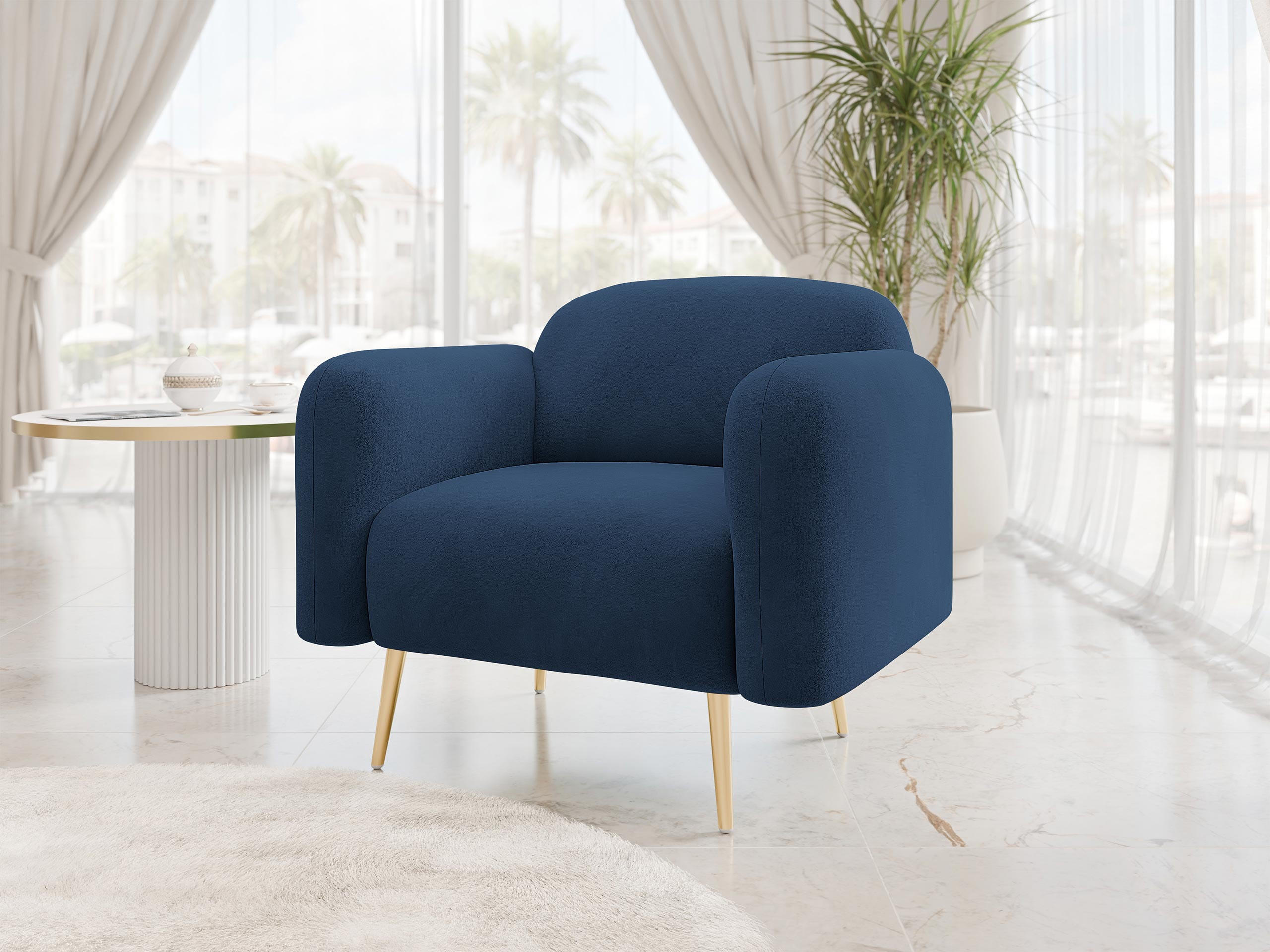 SESSEL Nami 1 - Blau/Goldfarben, Holz/Textil (90/75/71cm) - MIRJAN24