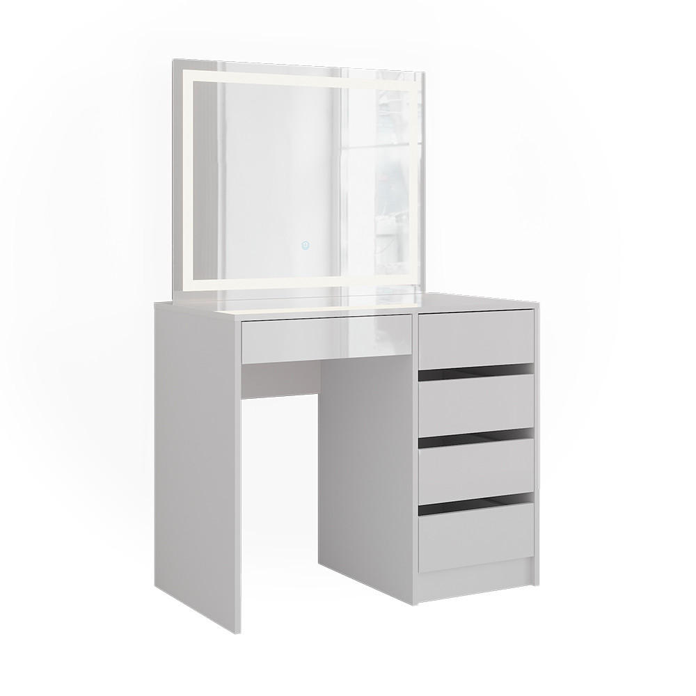 SCHMINKTISCH Sherry Weiß/Weiß Hochglanz 89.8 cm mit LED-Spiegel - Weiß Hochglanz, Holzwerkstoff (89.8/76/50.1cm) - Vicco