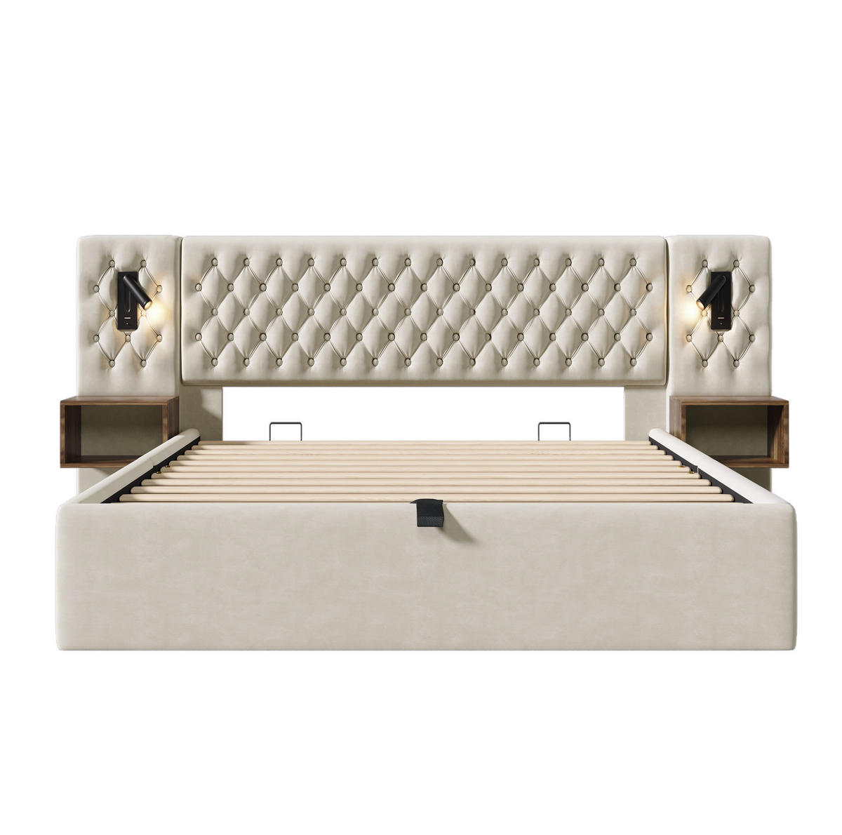 POLSTERBETT 160/200 cm Beige mit Bettkasten, Nachttischen und Matratze - Beige, Textil (160/200cm) - Flora Grace