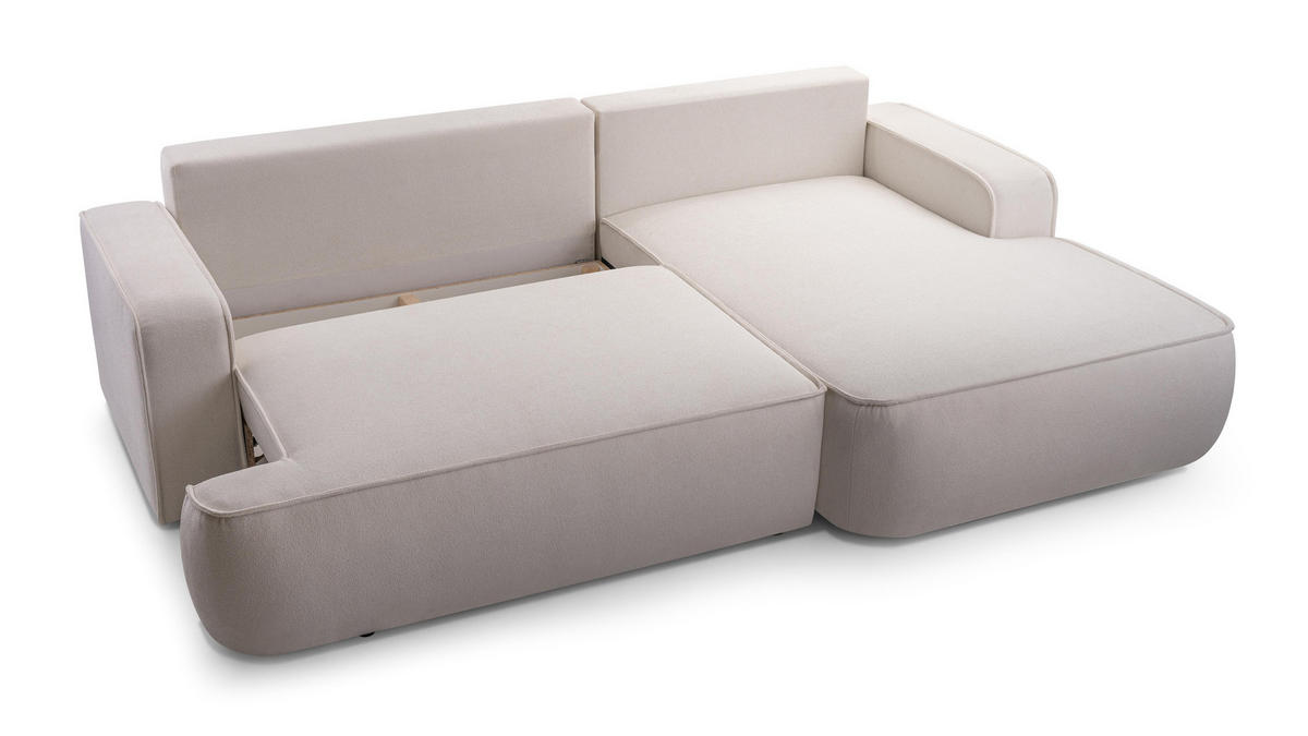 ECKSOFA L Form Ablia Creme 267/168/87 cm mit Schlaffunktion R - Creme/Schwarz, Kunststoff/Textil (267/168cm) - AX Living