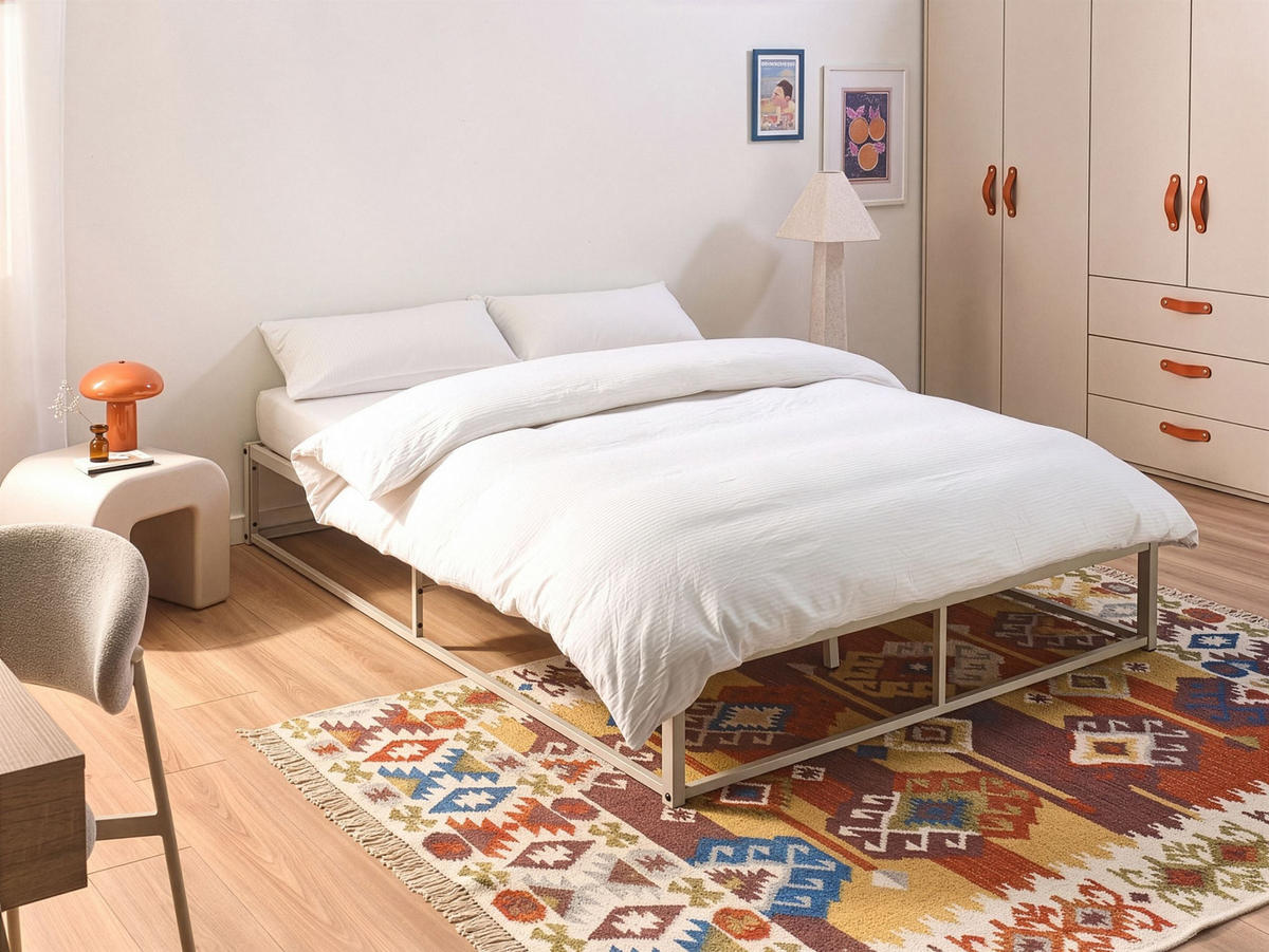 BETT ohne Kopfteil 140/200 cm Eisen Hellbeige Viry - Beige, Metall (140/200cm) - Beliani