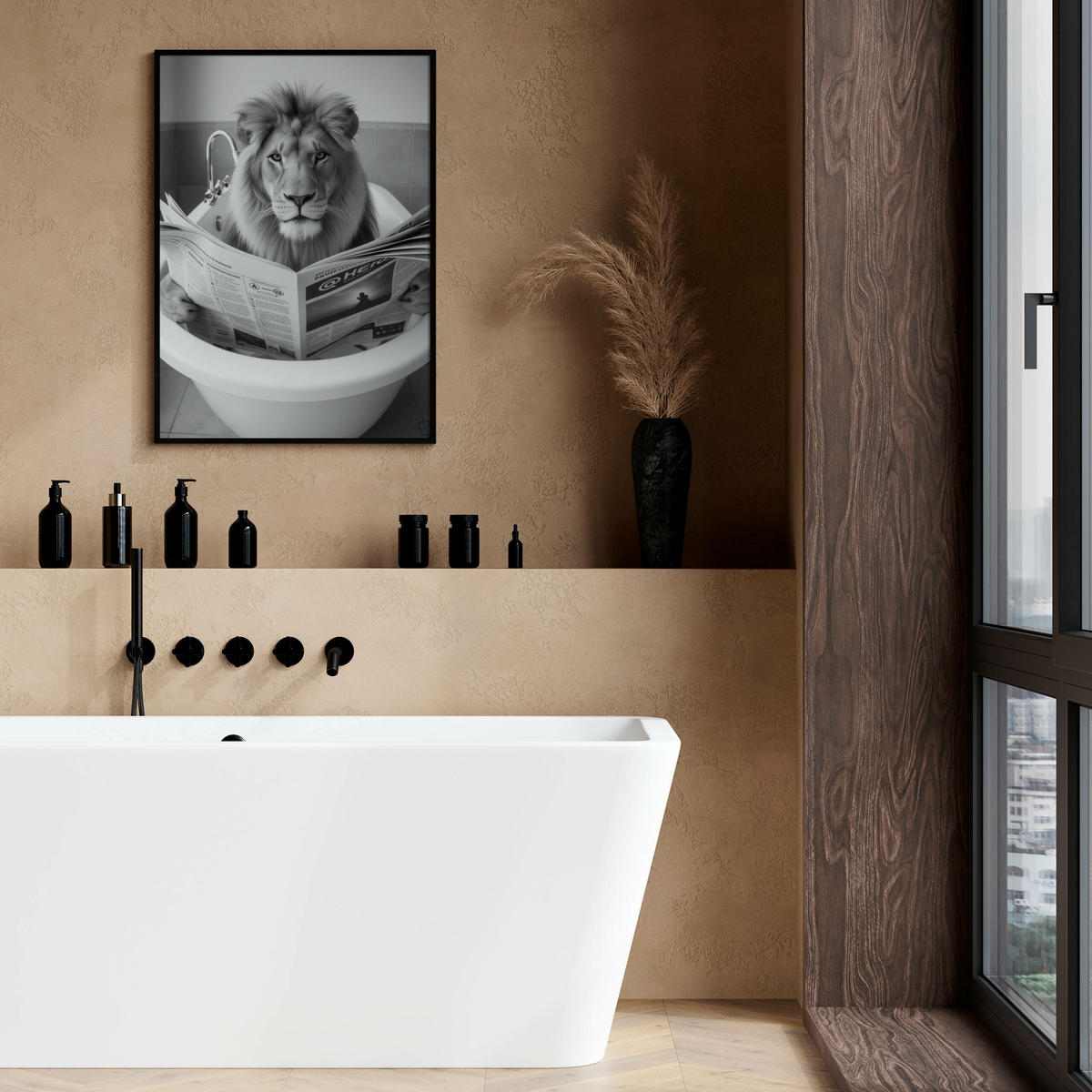 POSTER für WC Badezimmer LÖWE in der Badewanne Schwarz-Weiß Abstraktion 30x40cm - Schwarz/Weiß, Papier (30/40/40cm) - Muralo