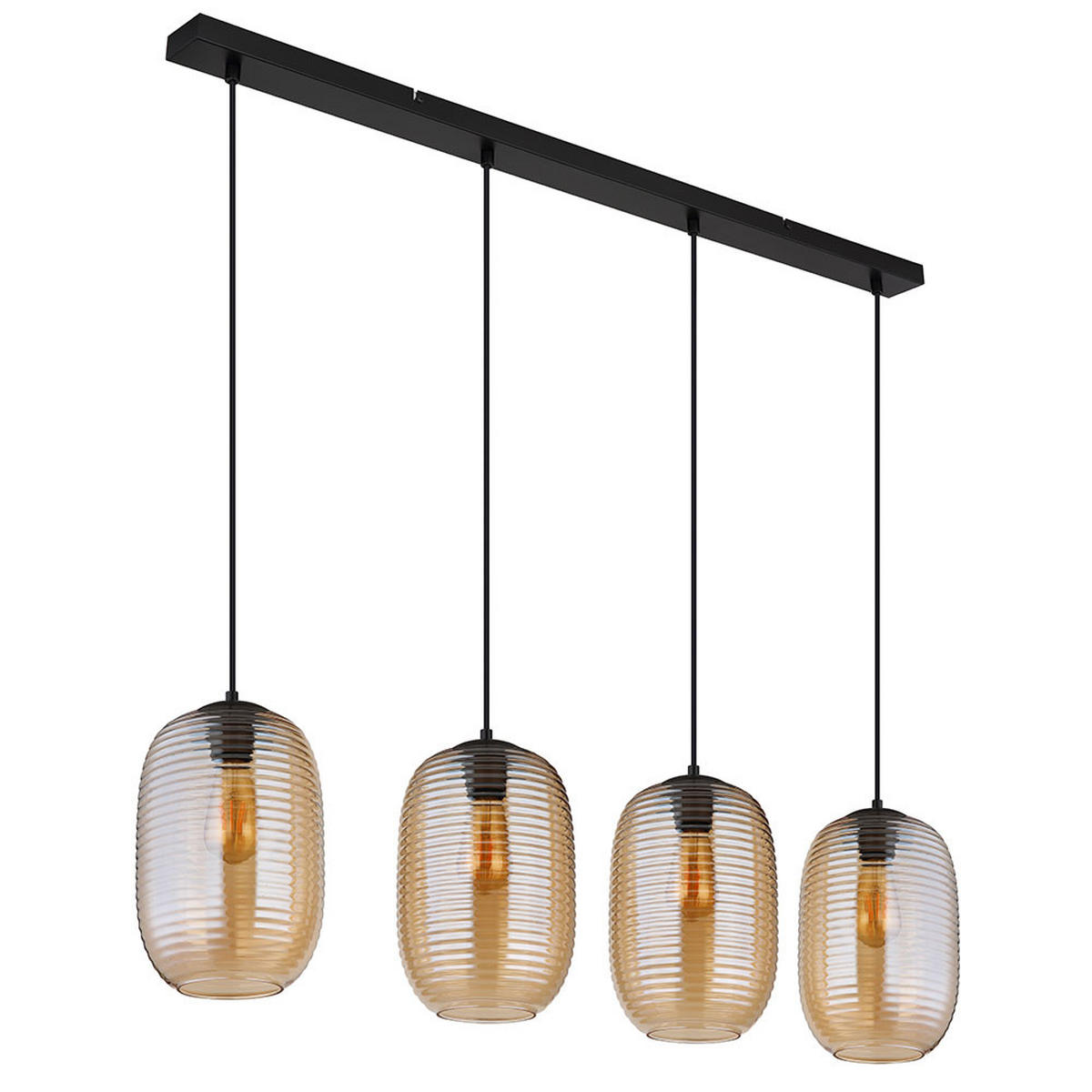 PENDELLEUCHTE Metall Schwarz, Glas Amber, 4-flammig - Orange, Glas (110/20/120cm) - Globo Lighting