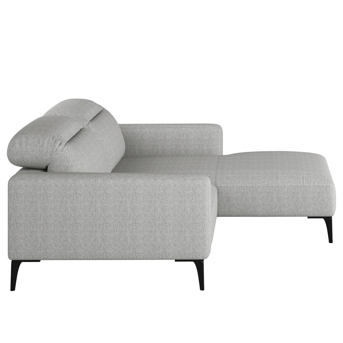 1,5-SITZER ECKSOFA mit Longchair - Hellgrau/Schwarz, Textil/Metall (232/180cm) - home24