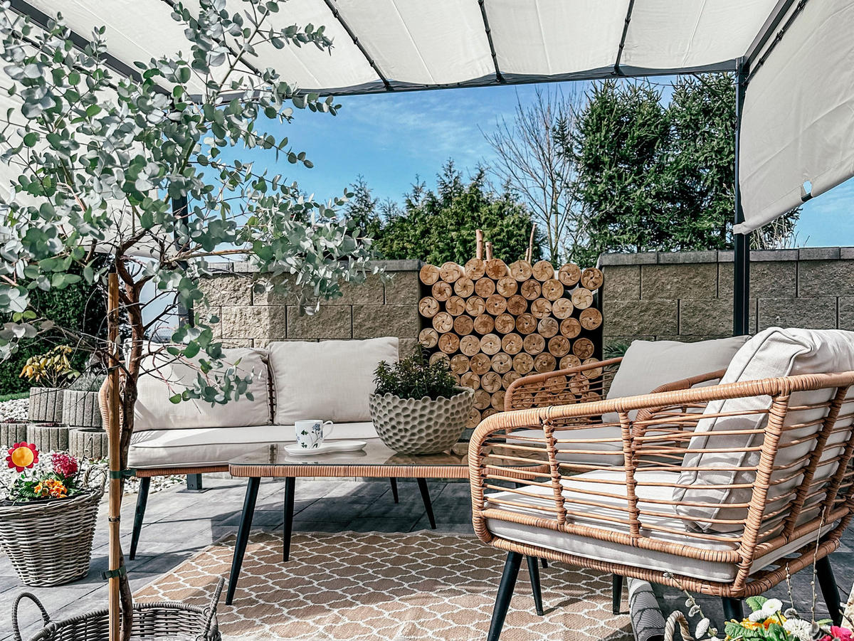 PERGOLA s LED osvětlením Ocel béžová 310/310 cm Parga - černá/béžová, kov (310/215/310cm) - Beliani