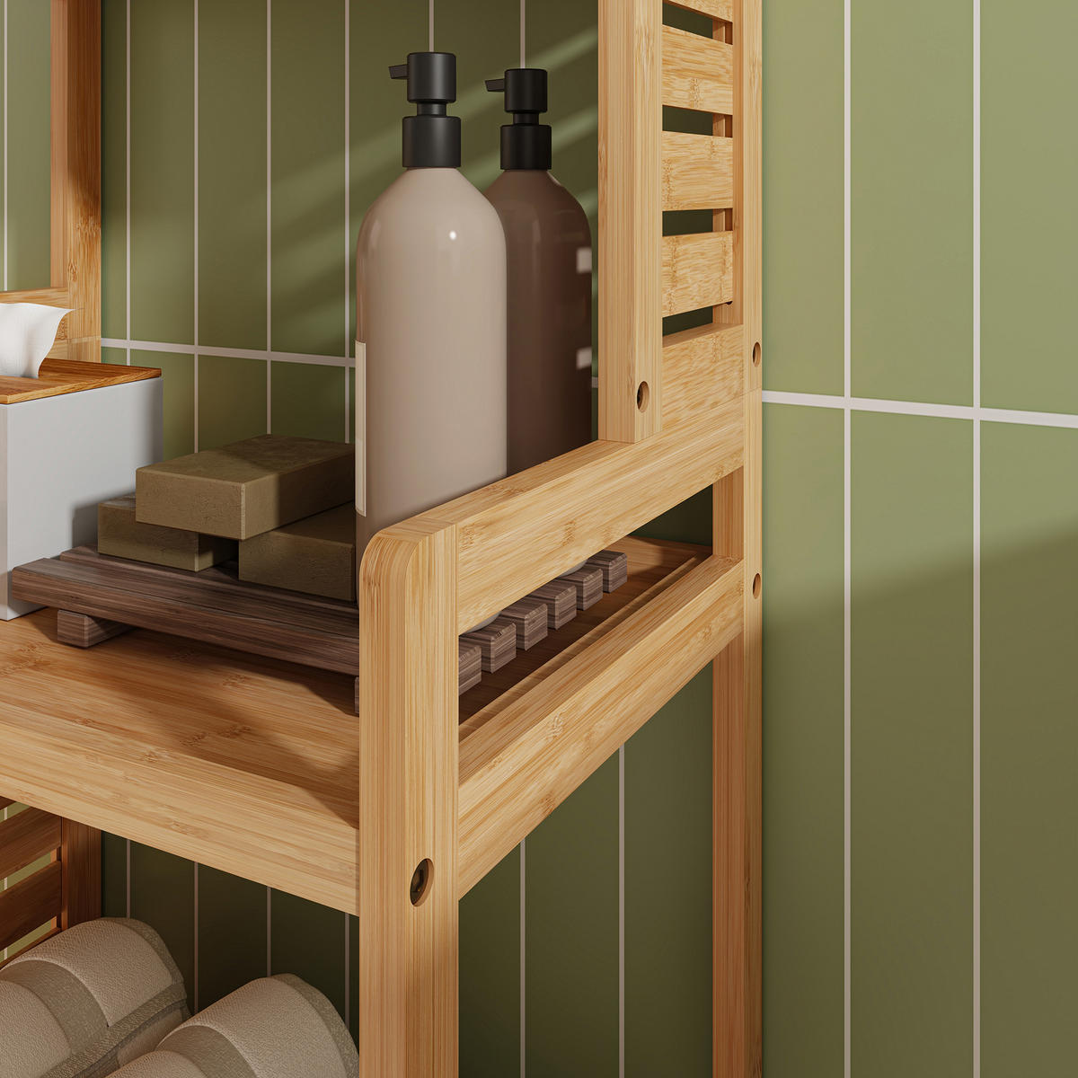 KÚPEĽŇOVÁ POLIČKA Forssa - prírodná farba, drevo (42/165/28cm) - [en.casa]