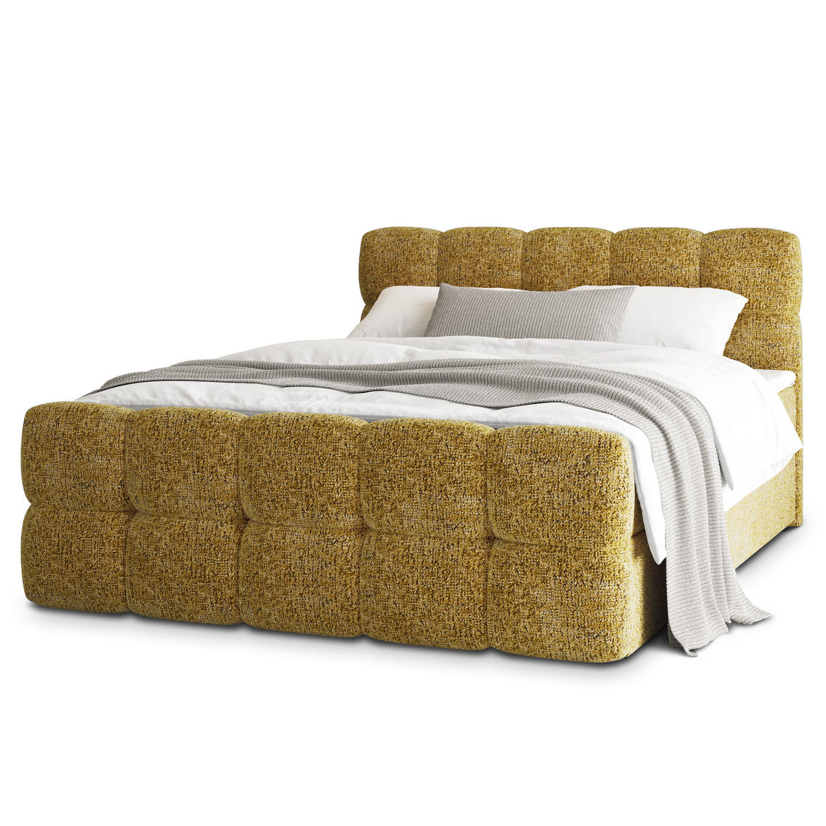 POSTEL BOXSPRING BRUME 160x200 cm, s matrací a úložným prostorem, Musztardowy - kari žlutá, kompozitní dřevo/textil (160/200cm) - MASSENO