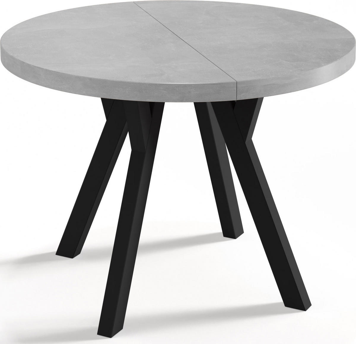 ESSTISCH Twixy runder ausziehbarer, Grauer Beton 90-170/90/76 cm - Hellgrau/Schwarz, Holz/Holzwerkstoff (90/90/76cm) - WFL GROUP