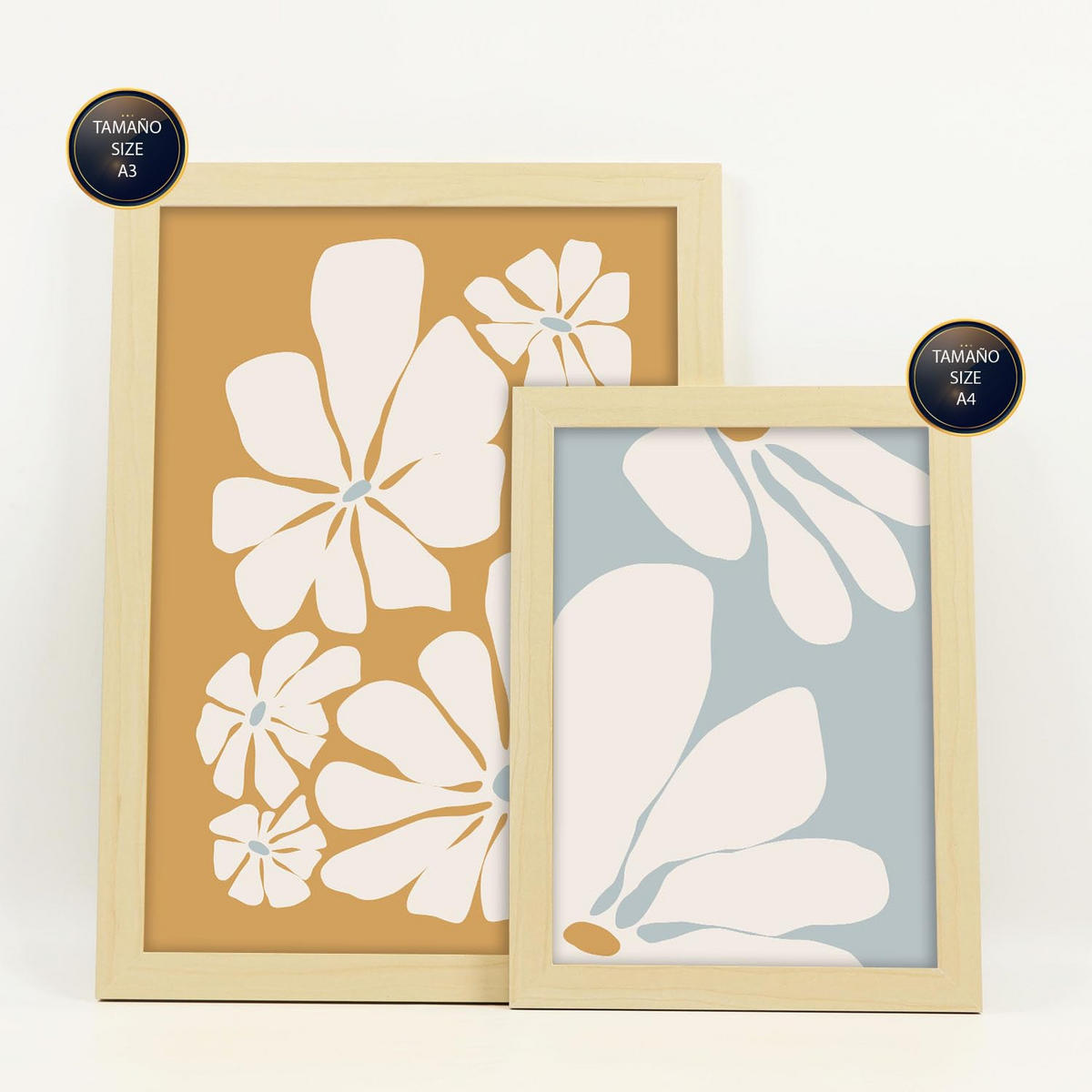 POSTER Set Mit 6 Blumenrahmen 2 In Blume Zusammenfassung Ästhetische Dekorative Gemälde Für Ihr Wohnzimmer Zuhause A3 & A4 Rahmen Aus Hellem Holz - Beige, Papier (29/3cm) - Nacnic