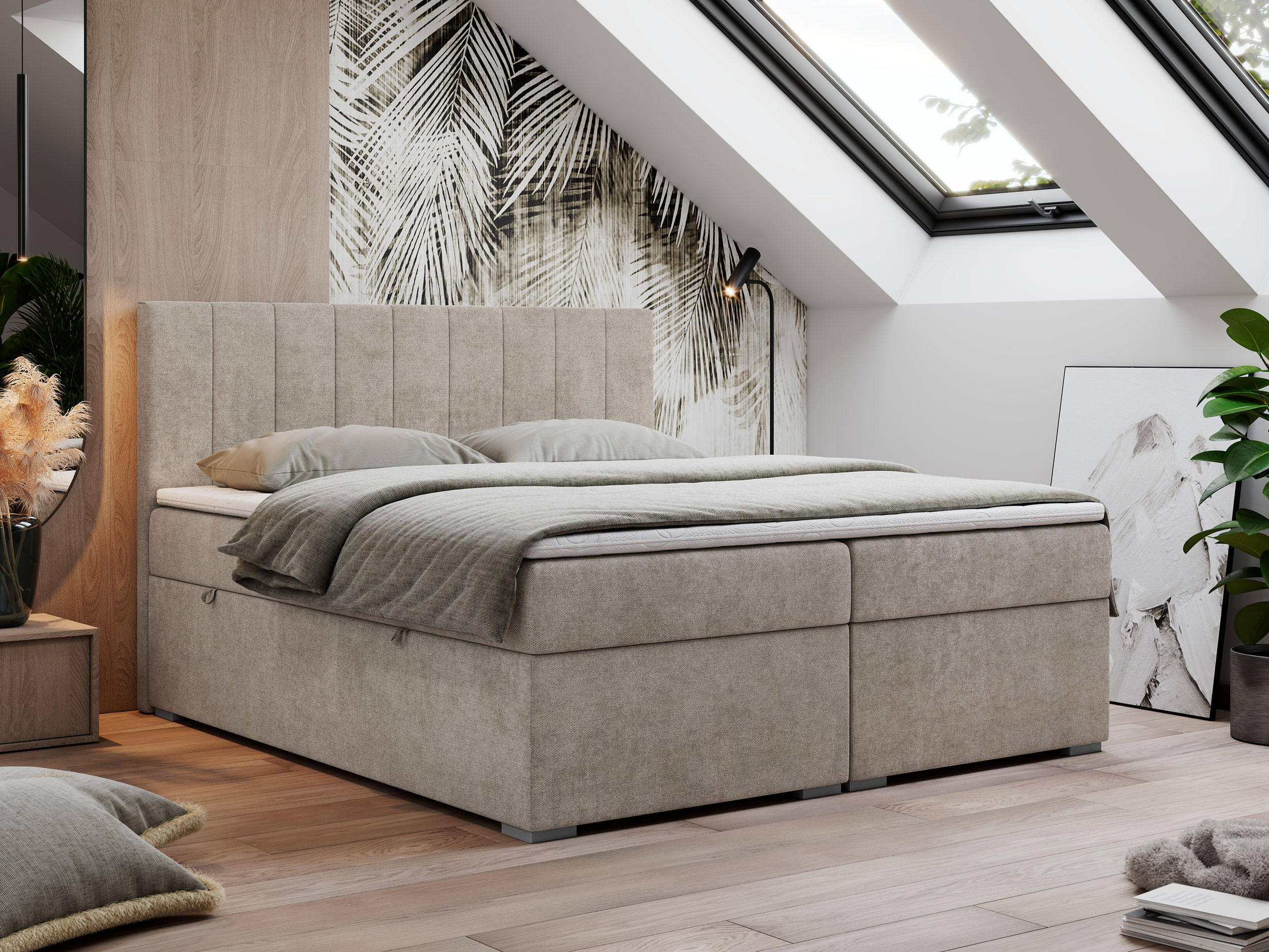 BOXBETT LOPE 140/200 - Beige Strukture - H3 - Beige, Holz/Textil (140/200cm)