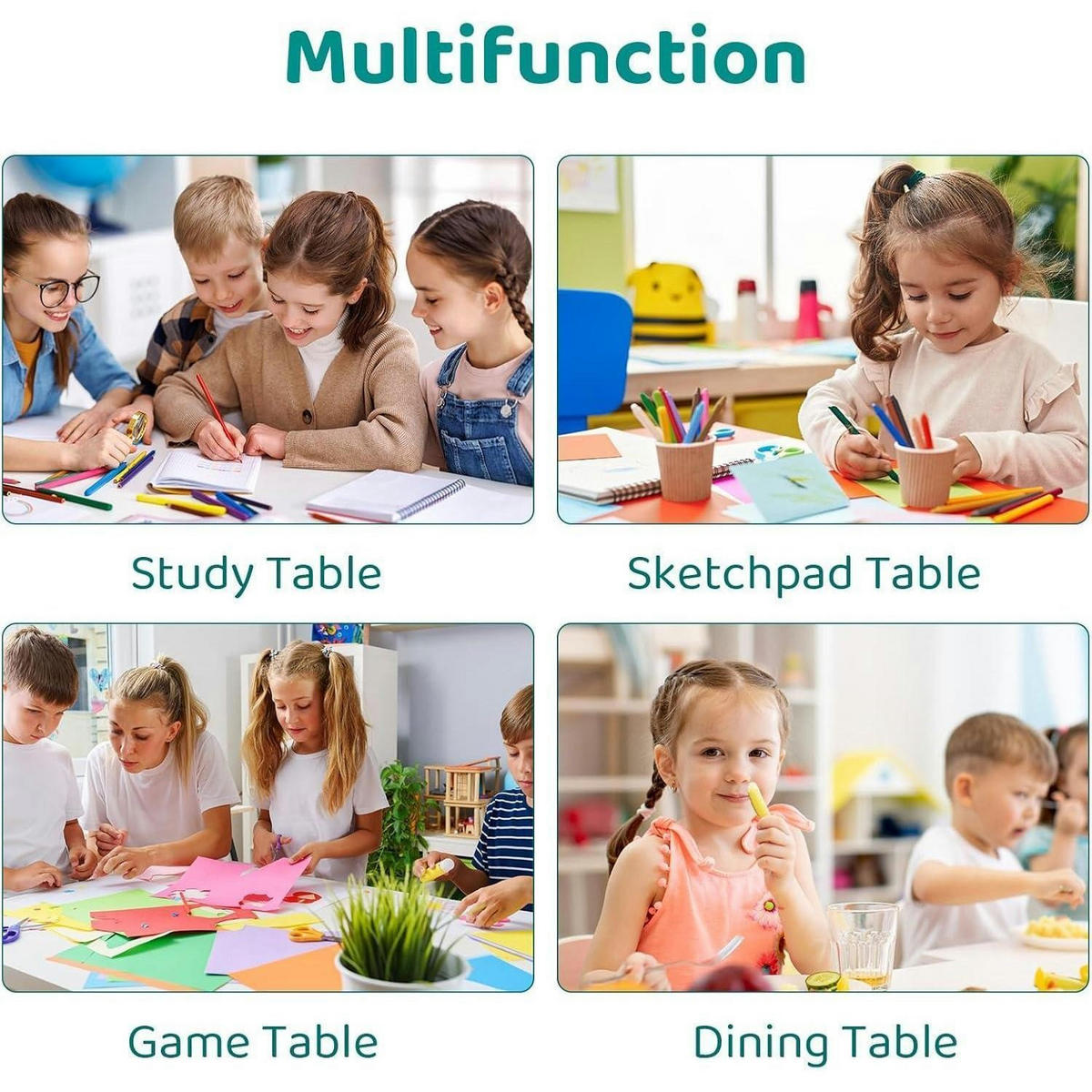 KINDERTISCH mit 2 Stühlen 3-teiliges Set höhenverstellbar Minzgrün - Multicolor, Kunststoff (60/60/60cm)