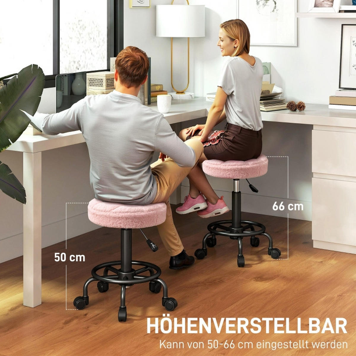 DREHSTÜHLE Rollhocker höhenverstellbar 360° Rosa - Pink, Metall (50/66/50cm) - SHOPENTRA