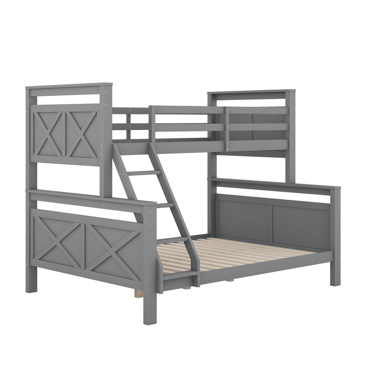ETAGENBETT 90/140/200 cm aus Kiefernholz und MDF mit Leiter und Sicherheitsgeländer Grau - Grau, Holz (140/200cm) - Modenvie