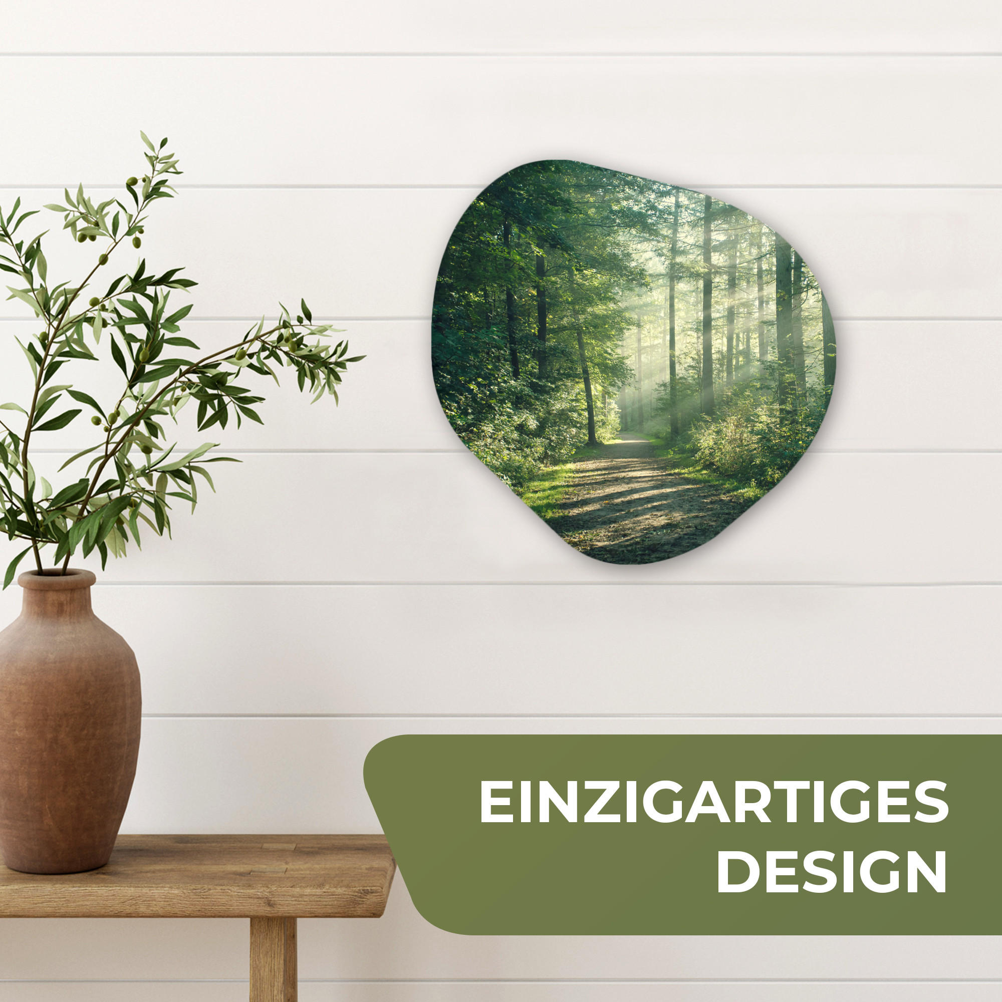 WANDBILD Wald - Weg - Sonne - Bäume - Grün - Natur 40x40 cm - Waldgrün, Kunststoff (40/40cm) - MuchoWow