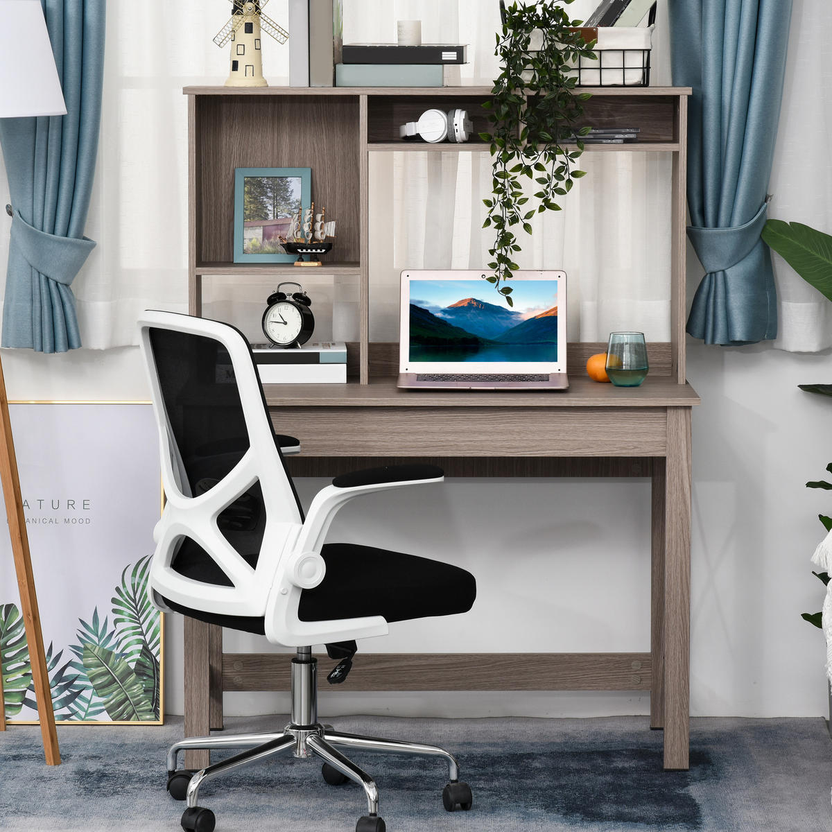 SCHREIBTISCH Hellbraun Holzoptik mit integriertem Regal 105/50/137,5 cm - Braun, Holzwerkstoff (50/105/137.5cm) - PANGIVO