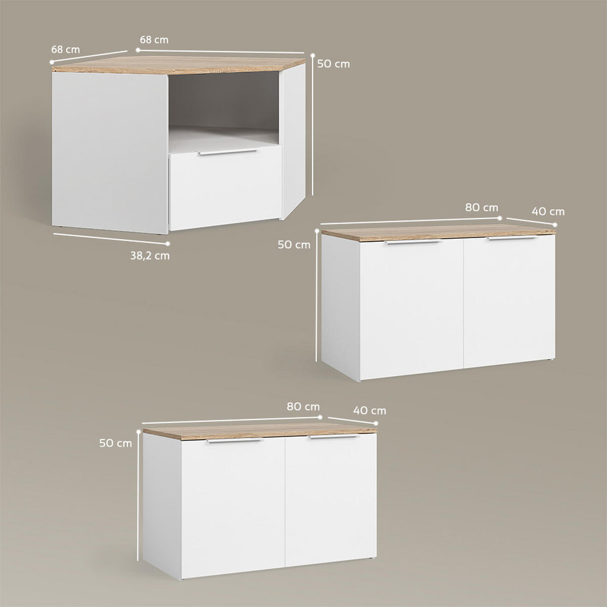 WOHNWAND Piave Weiß 3 Teile - Weiß, Holzwerkstoff (68/50/38.2cm) - Livinity®
