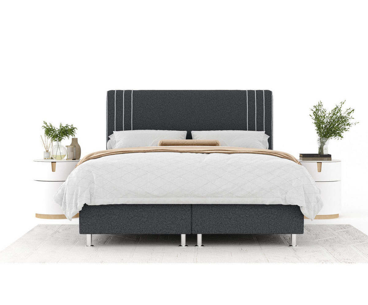 BOXSPRINGBETT Casone Schwarz/Hellgrau 200/200 cm mit Latex-Topper - Silberfarben/Hellgrau, Holz/Holzwerkstoff (200/200cm) - Maison de Reve