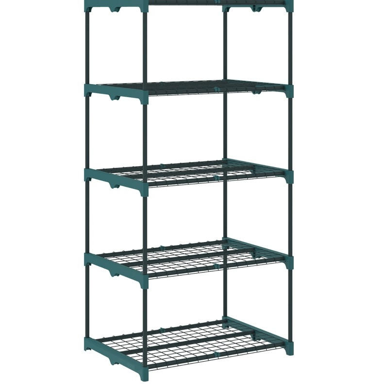 STANDREGAL aus Stahl und Kunststoff 67x49x138 cm Dunkelgrün mit 5 Ebenen, rostbeständiger Konstruktion und Steckmontage - Dunkelgrün, Metall (67/138/49cm) - Modfu