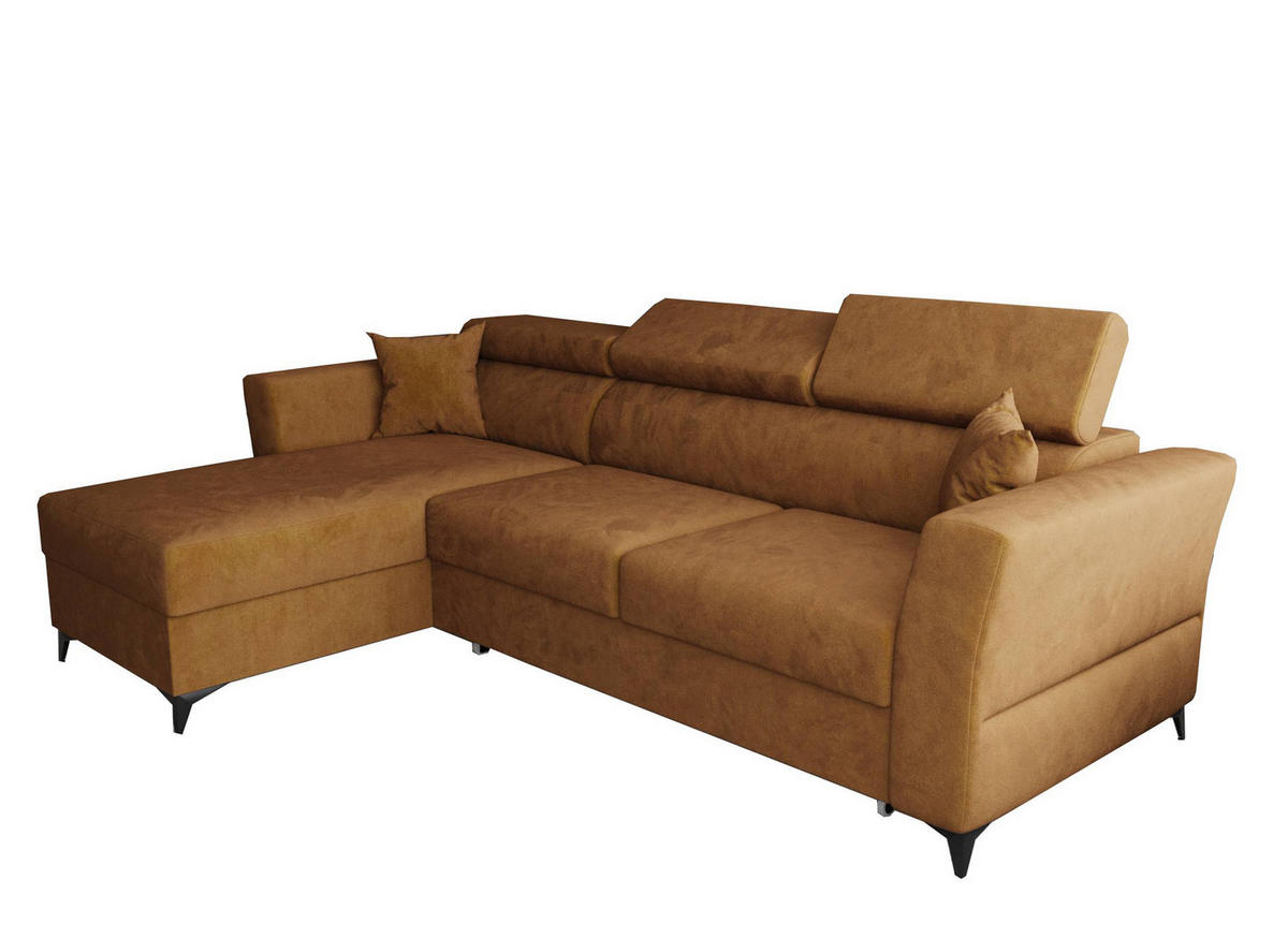 ECKSOFA L Form Ribella Bernstein 265/180/100 cm Links mit Schlaffunktion - Gelb/Schwarz, Textil/Metall (180/265cm) - AX Living