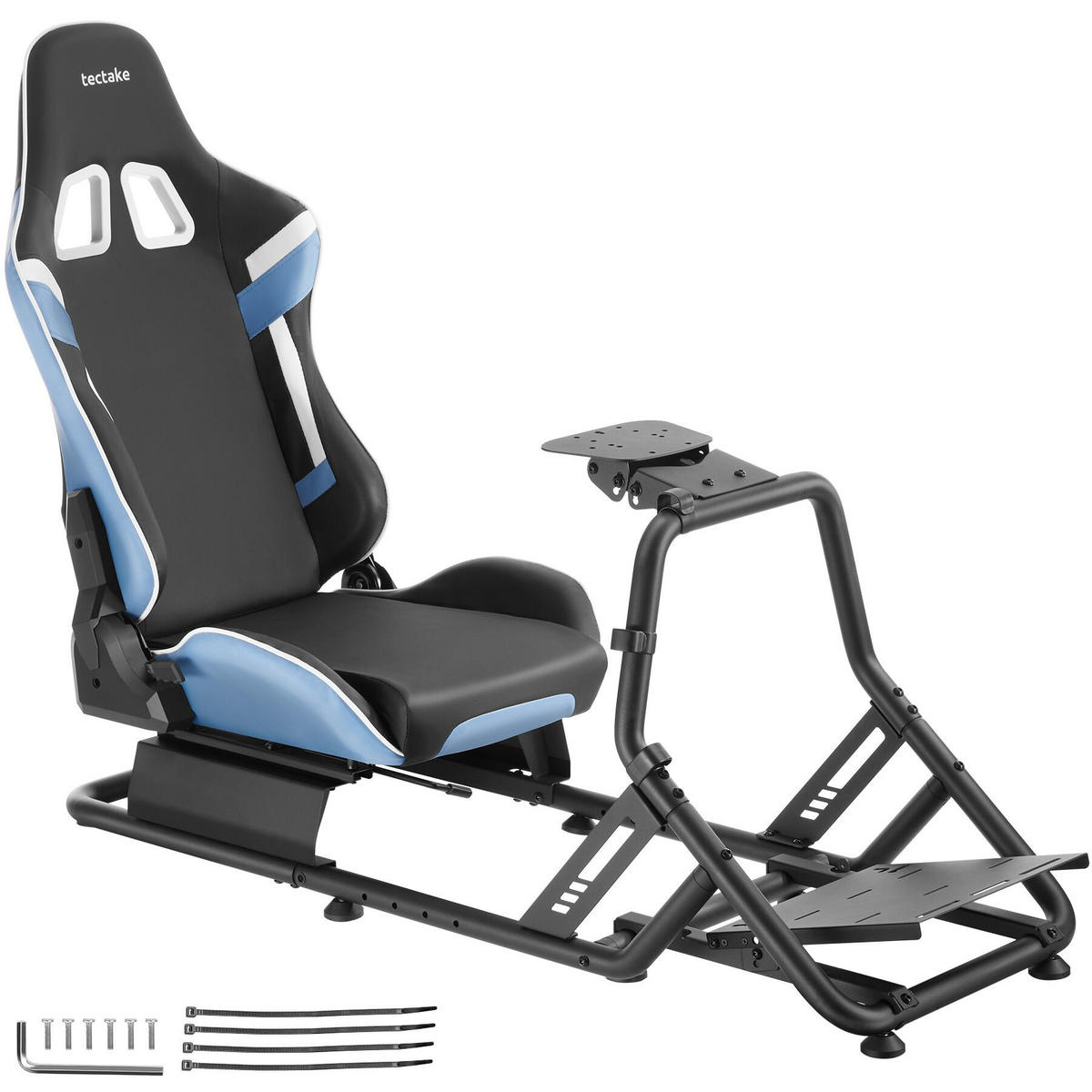 GAMINGSTUHL Play Racing-Cockpit, GT-Style, Logitech/Fanatec kompatibel, schwarz/azurblau,57 x 144 x 108,5 cm - Schwarz/Hellblau, Metall (57/62/220cm) - tectake