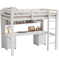 HOCHBETT 90/200 cm Weiß aus Kiefer massivholz und MDF mit Schreibtisch und Stauraum - Weiß, Holz (90/200cm) - OKMYHOME