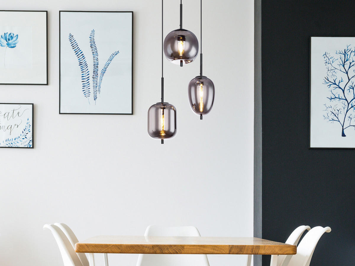 LED-PENDELLEUCHTE Schwarz Ø46cm, Glaskugeln Rauchglas - Schwarz, Glas (46/46/120cm) - meineWunschleuchte
